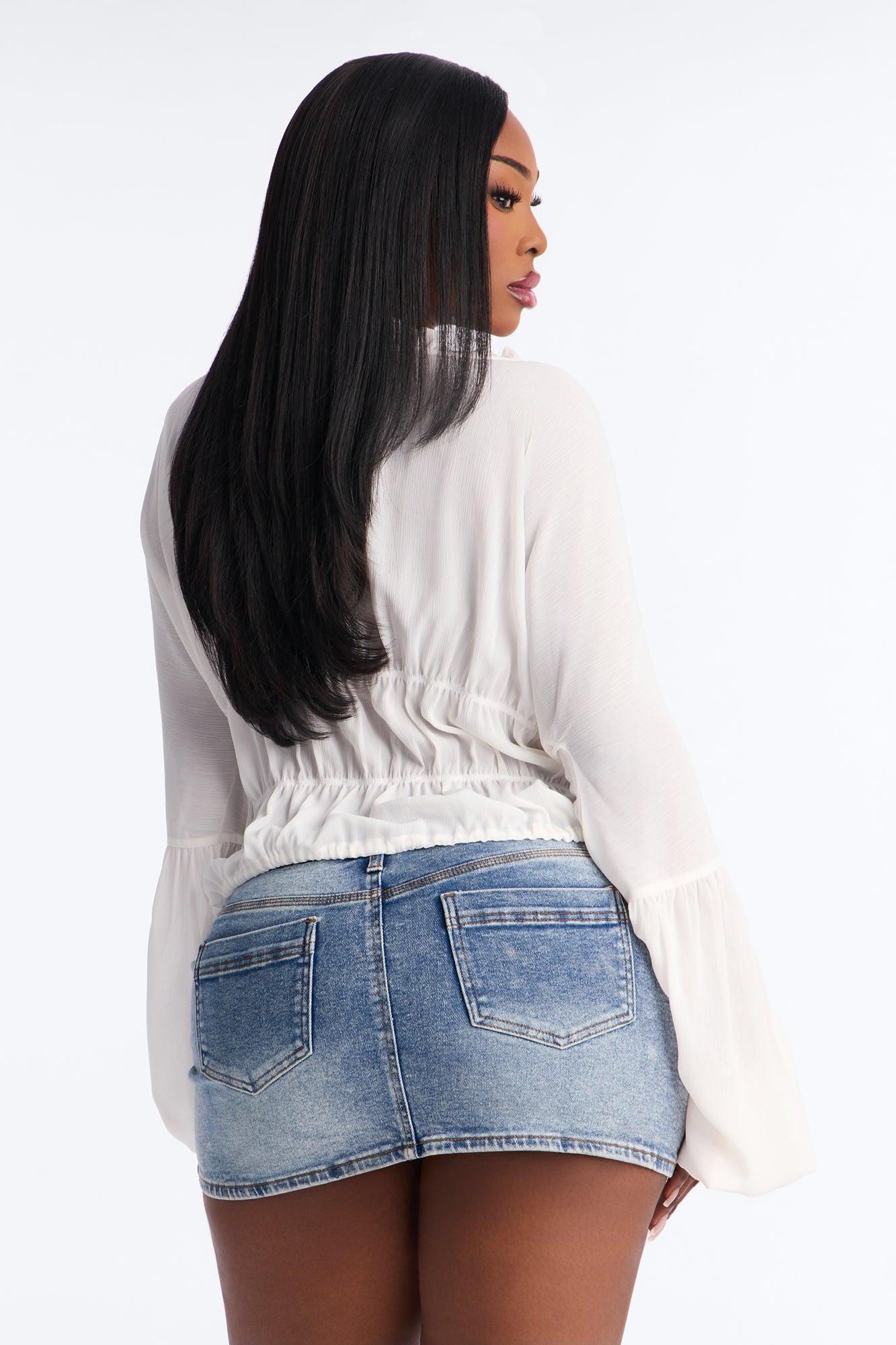 Let Them Stare Ruched Top - White Female Product Image