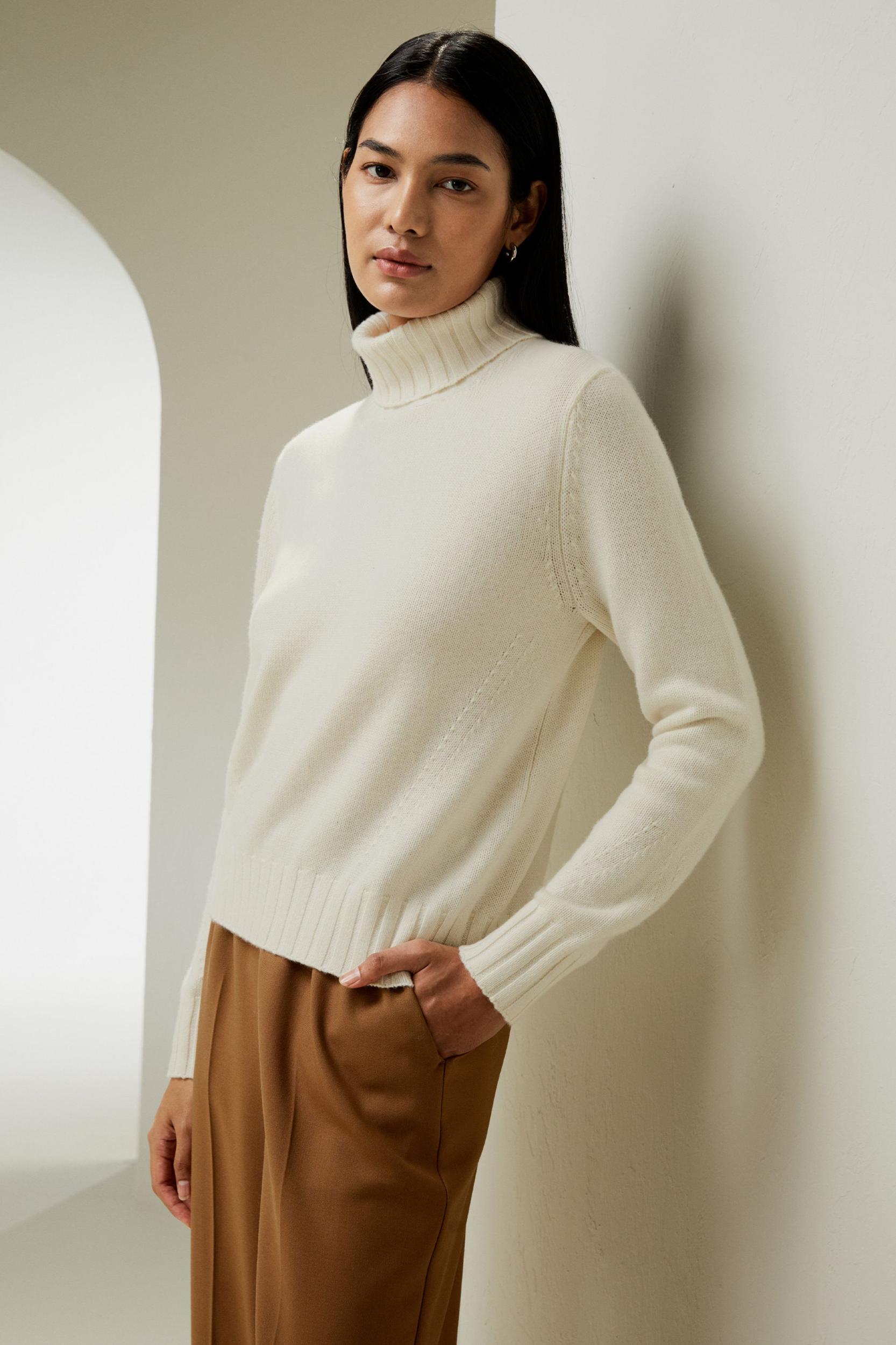 LILYSILK Womens Merino Wool Turtleneck Cashmere Sweater White Wool&Cashmere Luxurious Needlework Design Sweater S Product Image