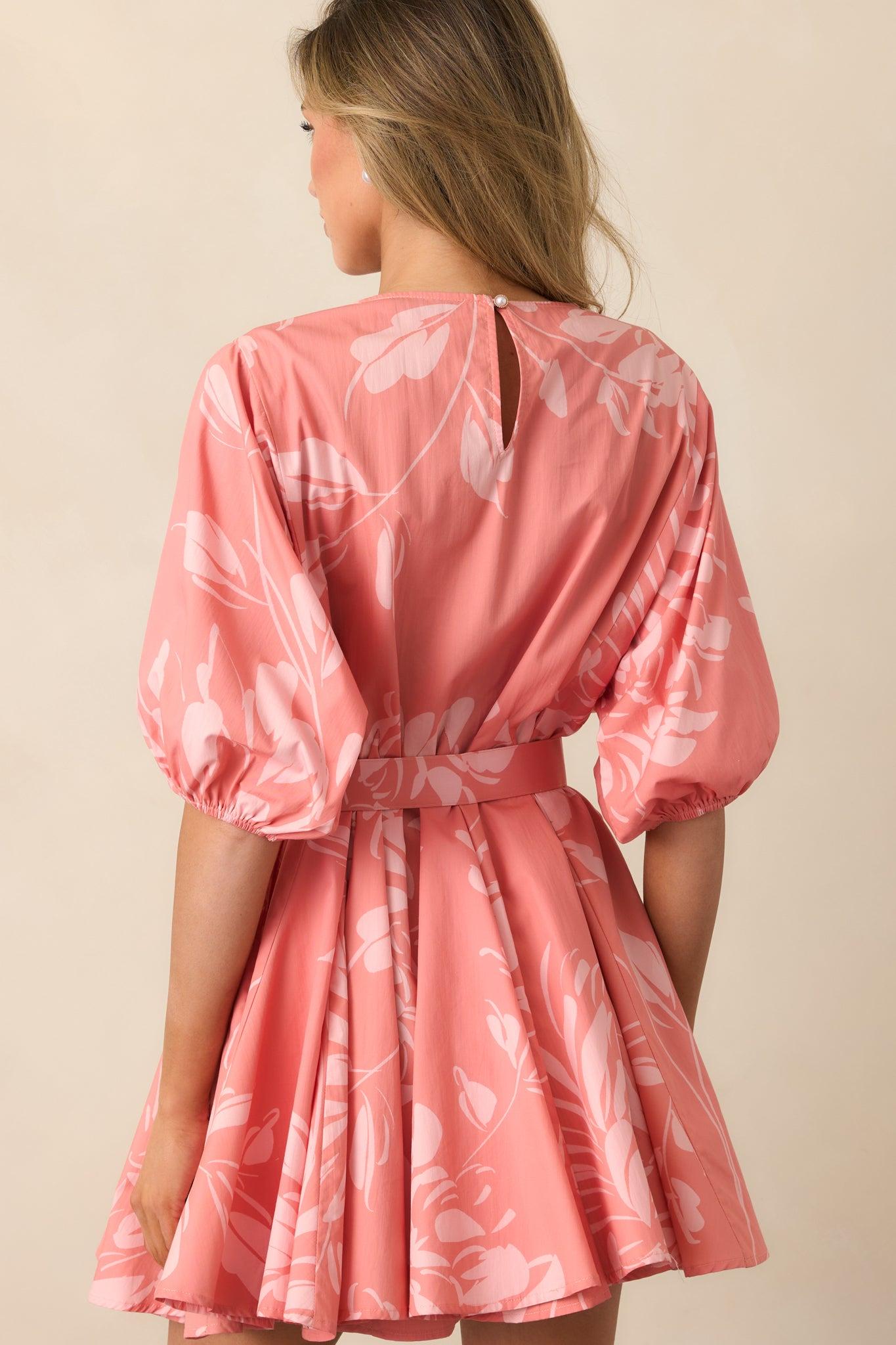 Prosperina Fallon Rose Pink Floral Print Cotton Swing Dress Product Image