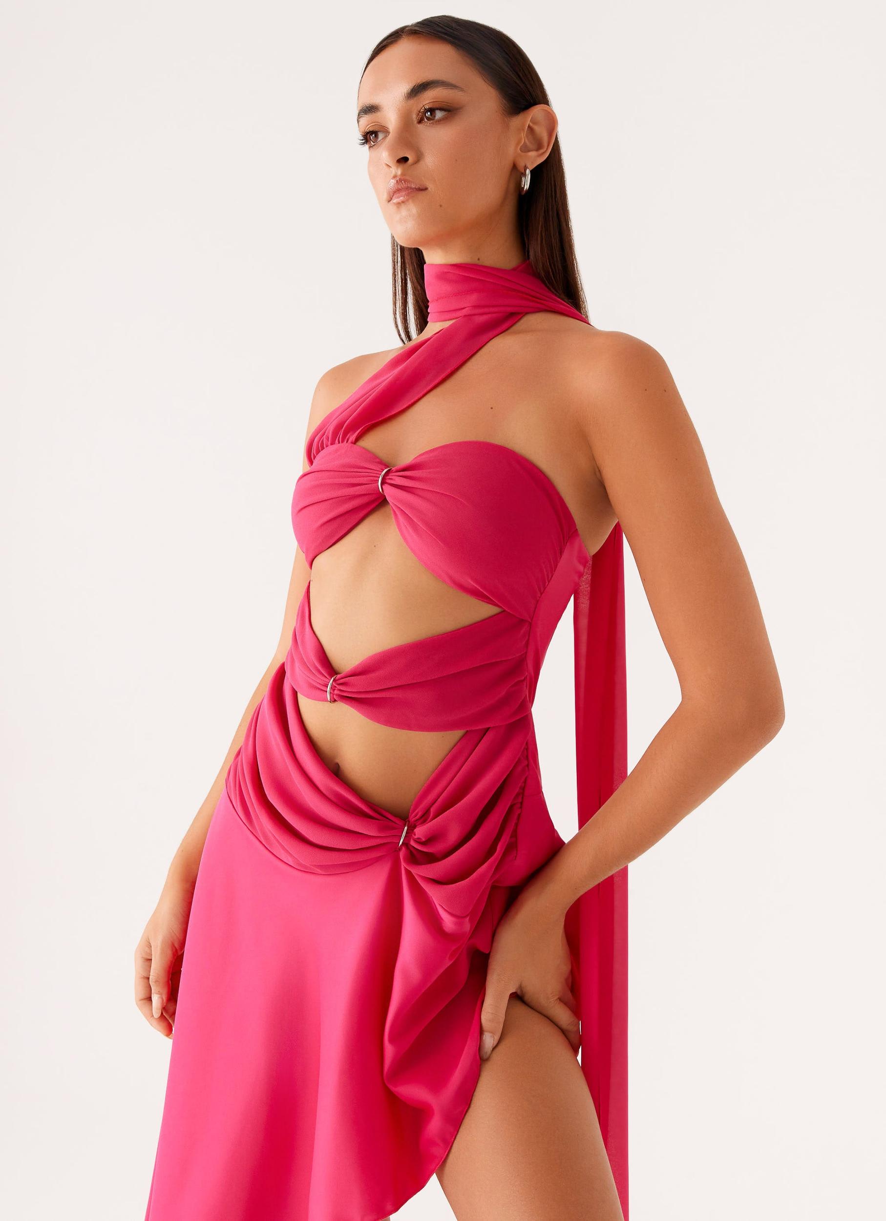Circa Scarf Midi Dress - Hot Pink Product Image