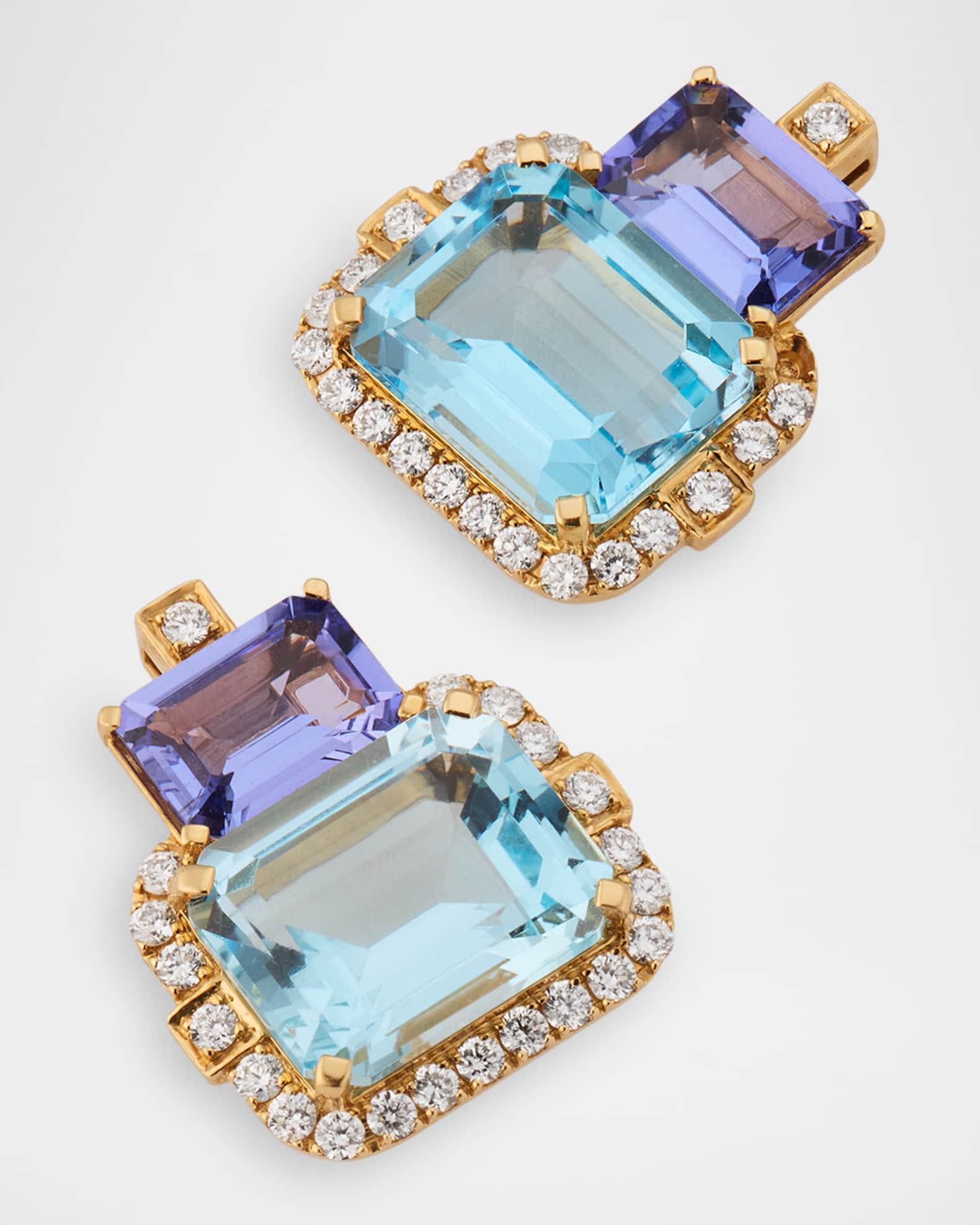 Gossip 18K Yellow Gold Blue Topaz and Tanzanite 2 Stone Emerald Cut Earrings with Diamonds Product Image
