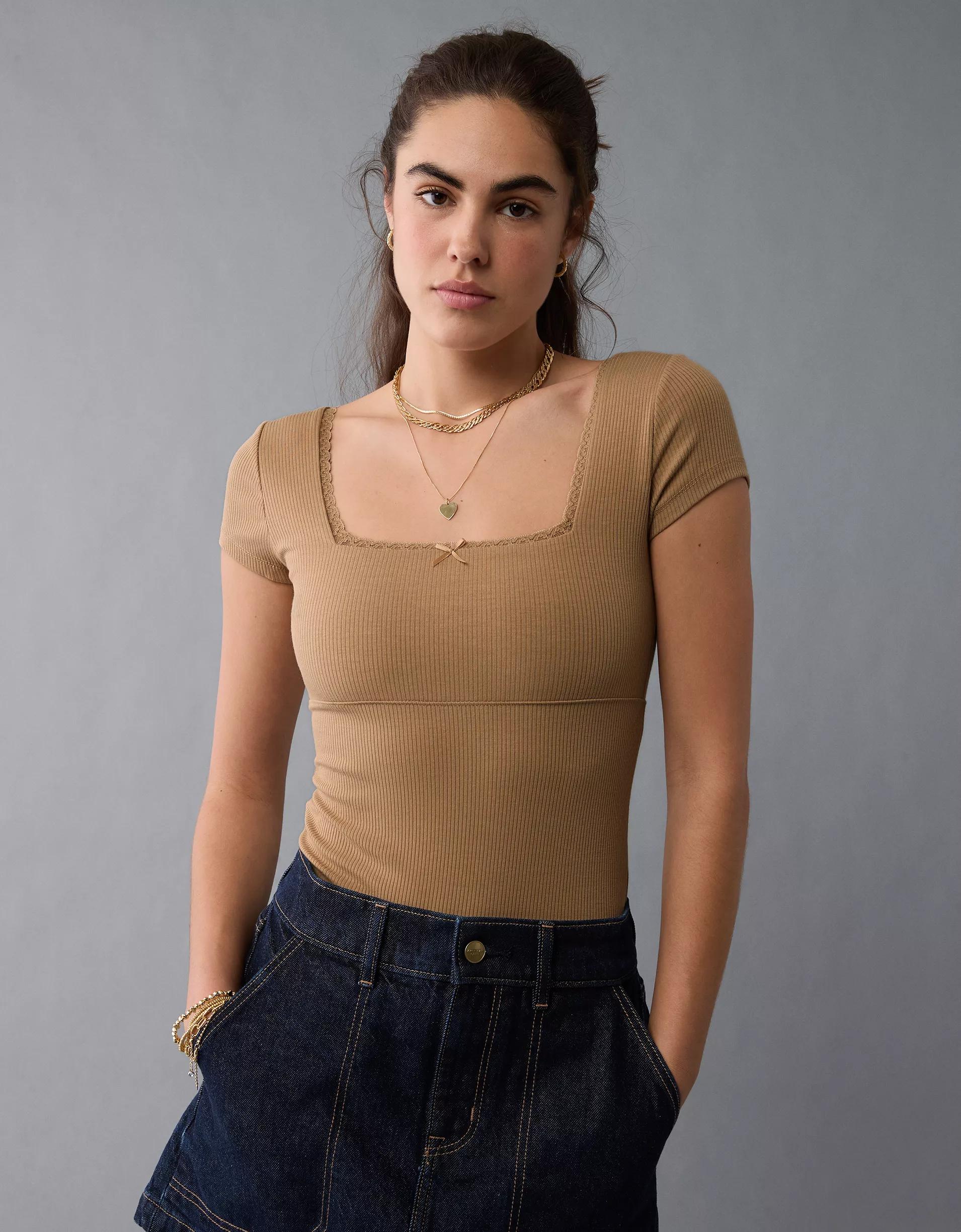 AE Short Sleeve Square Neck Bow Bodysuit Product Image