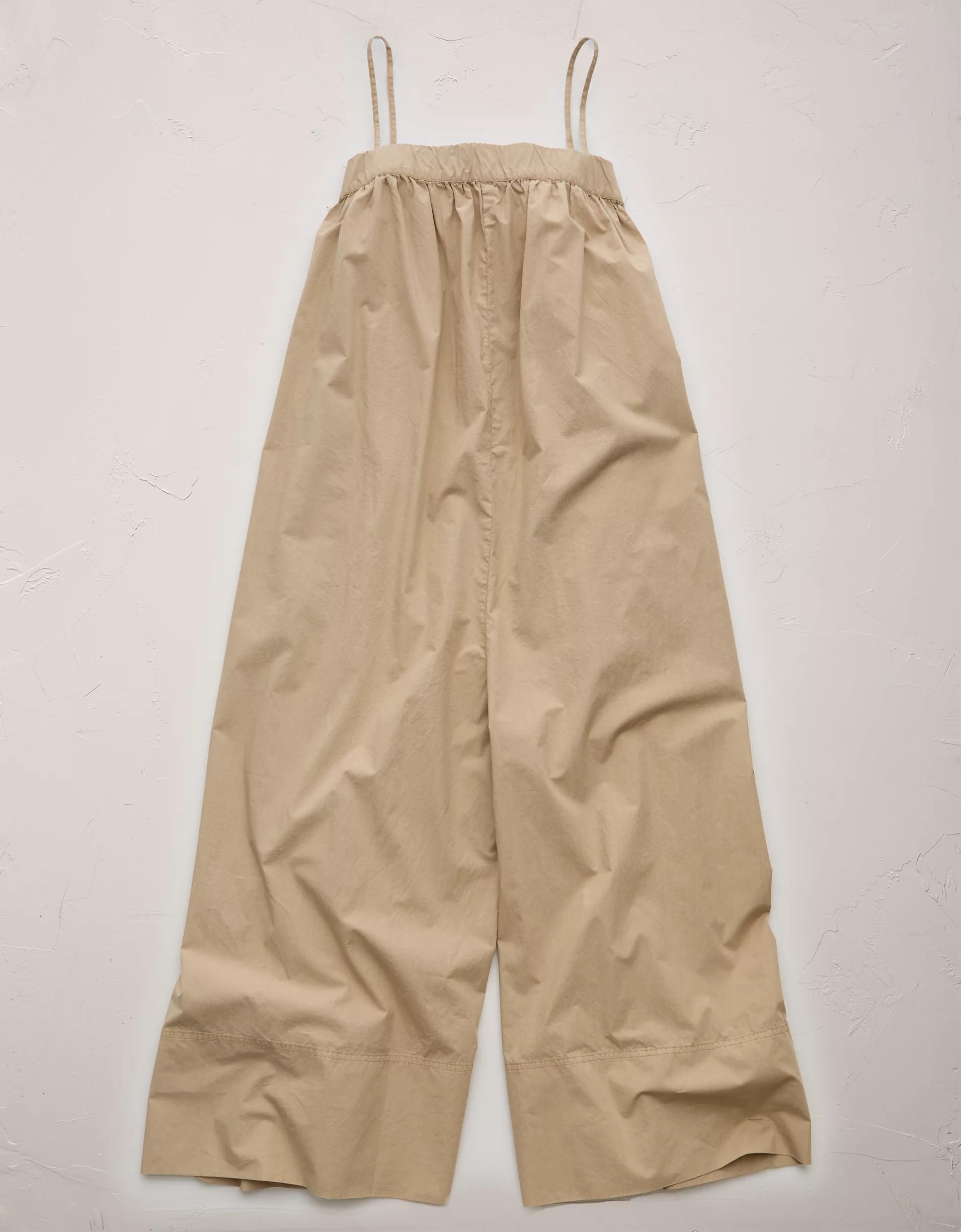 AE77 Premium Wide-Leg Cropped Poplin Jumpsuit Product Image