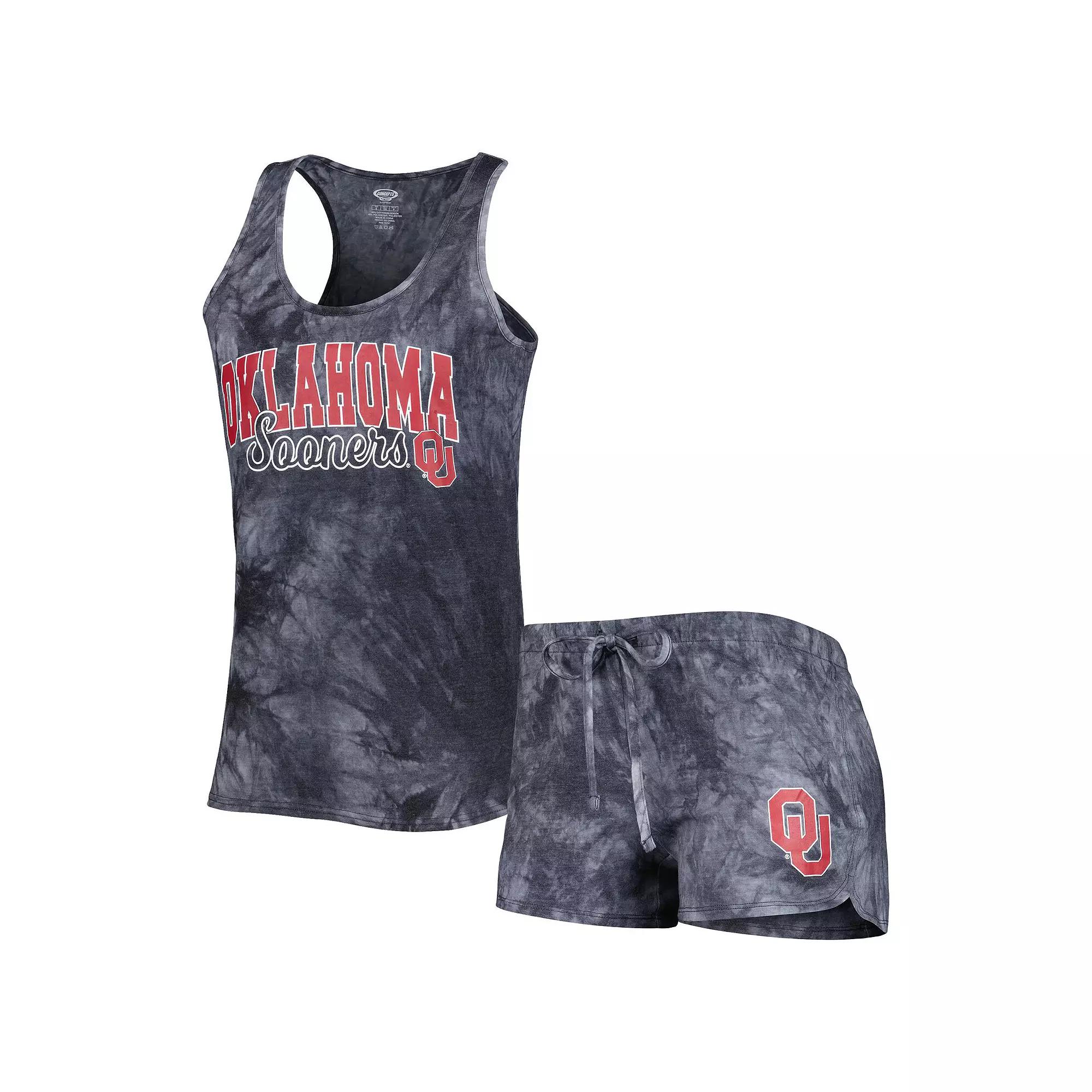 Women's Concepts Sport Charcoal Oklahoma Sooners Billboard Tie-Dye Tank Top and Shorts Sleep Set, Size: Small Product Image