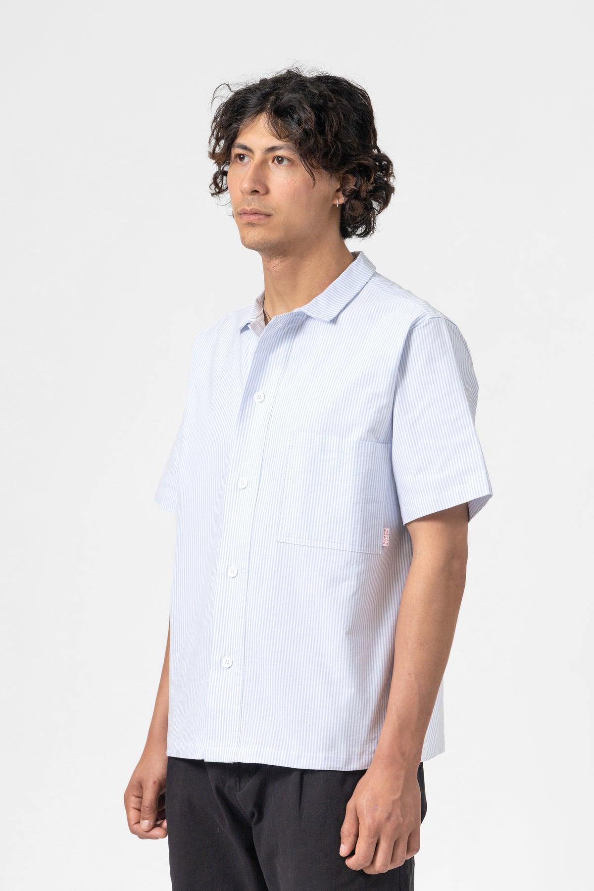 Blacksmith - 'Boxford' Short Sleeve Utility Shirt - Blue Stripe Product Image