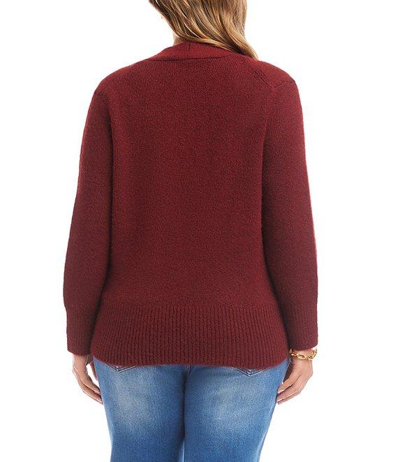 Karen Kane Plus Size Surplice V-Neck Long Sleeve Crossover Faux Wrap Knit Top Product Image