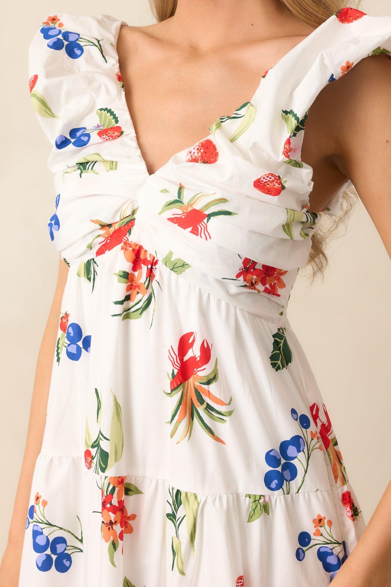 In The Breeze White Cotton Coastal Print Maxi Dress Product Image