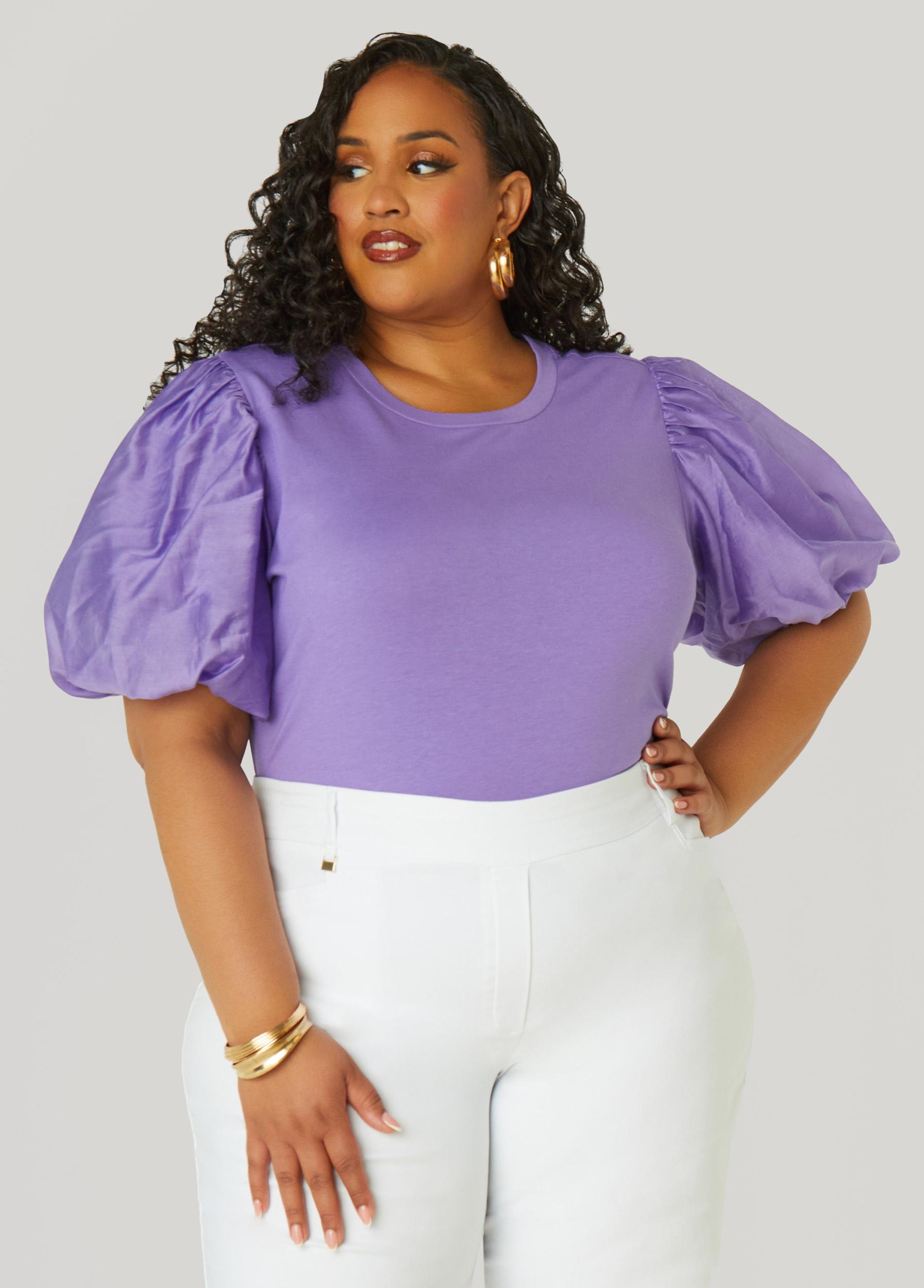 Plus Size Cotton Paneled Jersey Top Ashley Stewart Product Image