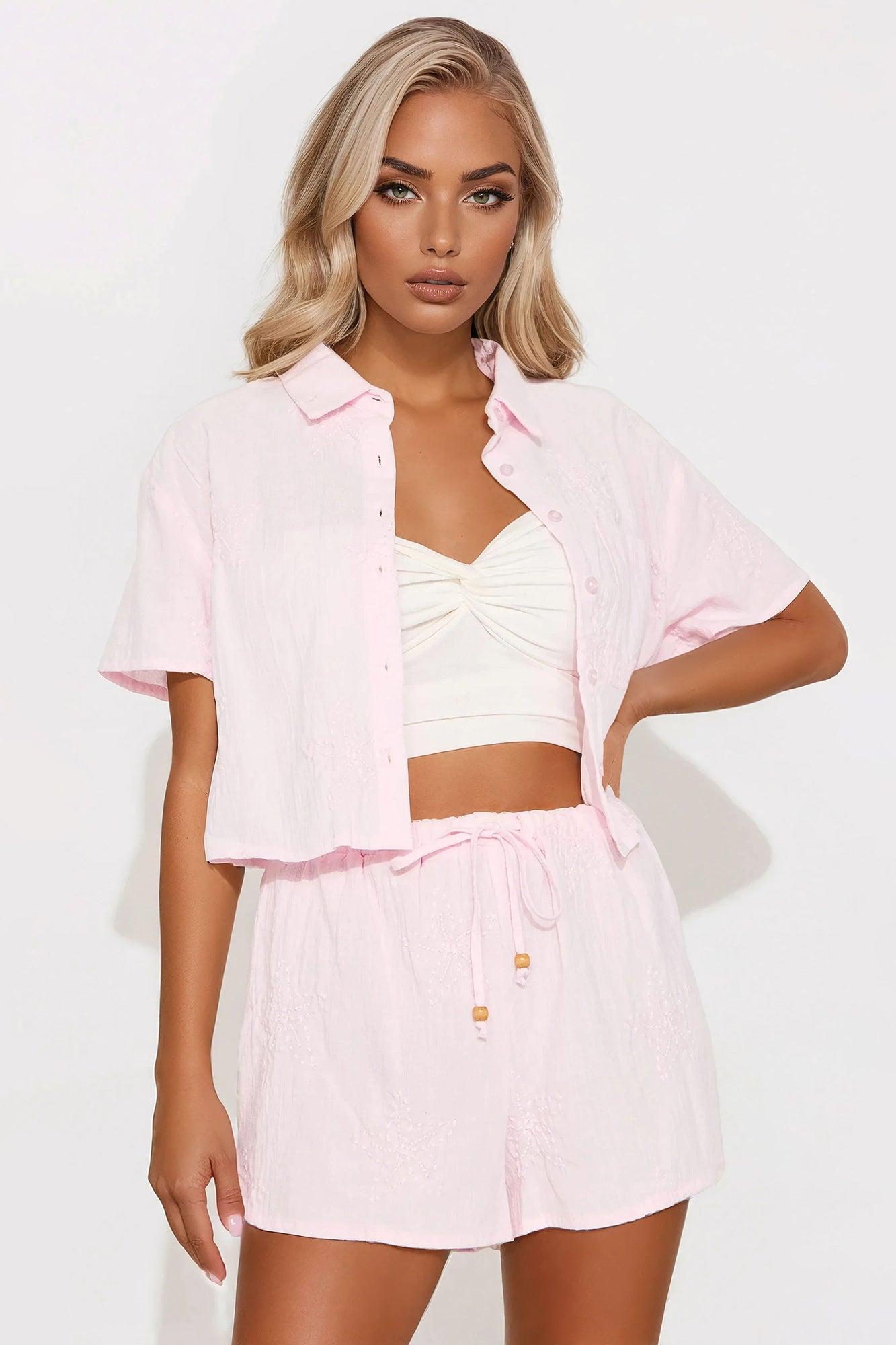 Relaxed Mood Linen Short Set - Pink Product Image