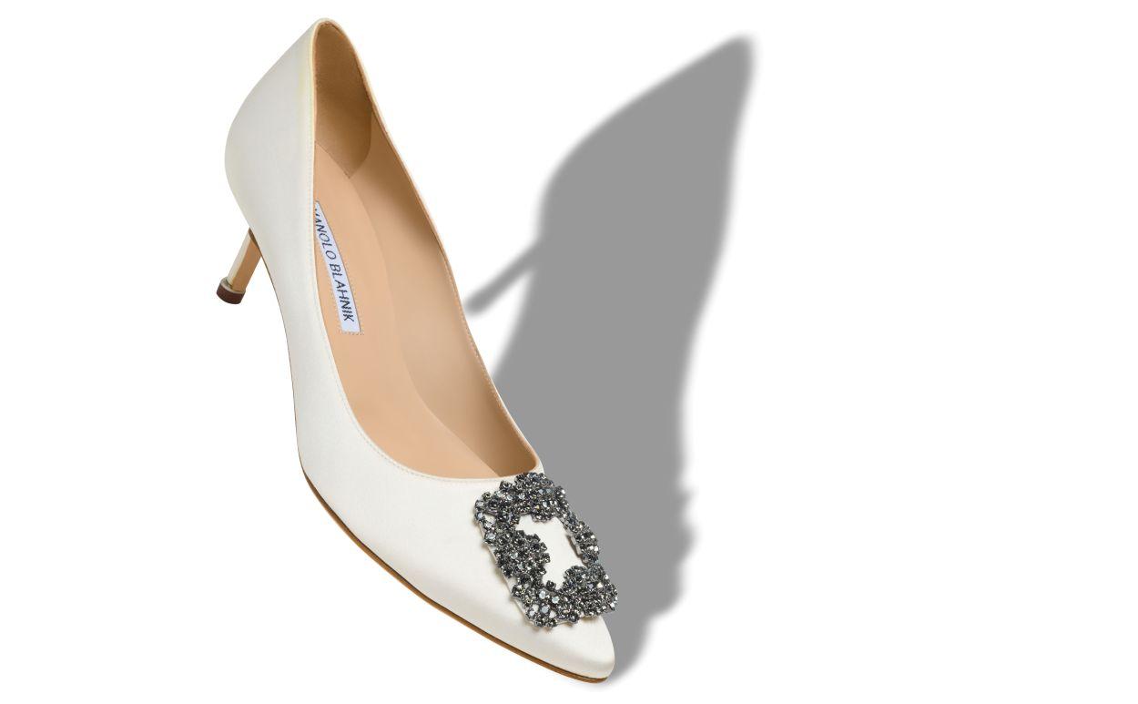 HANGISI 50 White Satin Jewel Buckle Pumps Product Image