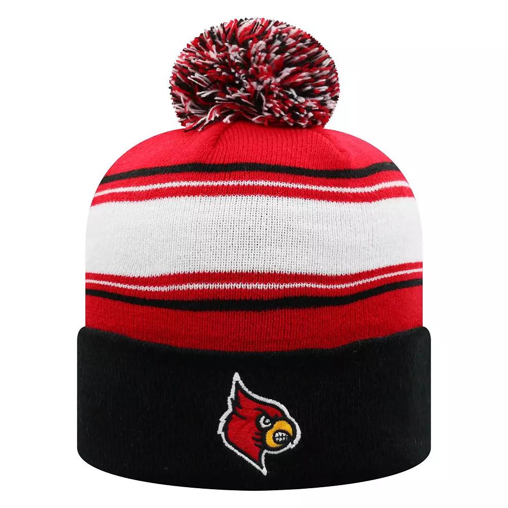 Men's Top of the World Red/White Louisville Cardinals Ambient Cuffed Knit Hat with Pom Product Image