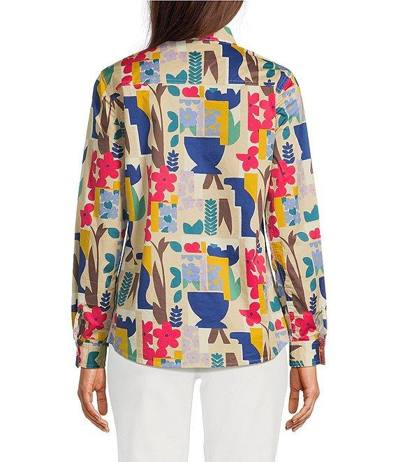 J.McLaughlin Lois Printed Cotton Relaxed Fit Point Collar Long Sleeve Blouse Product Image