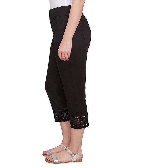 Ruby Rd. Petite Size Tencel ™ Embroidered Lotus Lace Hem Pull-On Pants Product Image