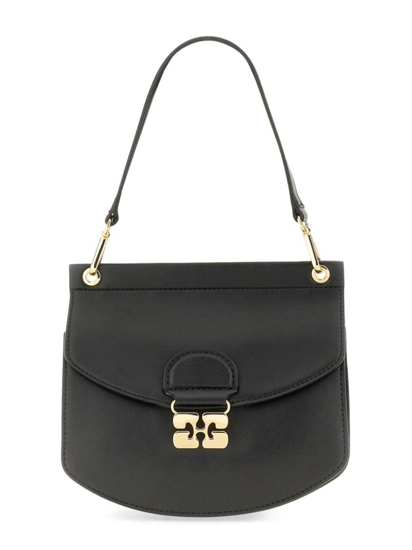 GANNI Small Shoulder Bag With Adjustable Strap And Gold-tone Hardware In Black Product Image