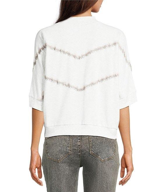 Democracy Embroidered Stripe Mock Neck Elbow Dolman Sleeve Knit Top Product Image