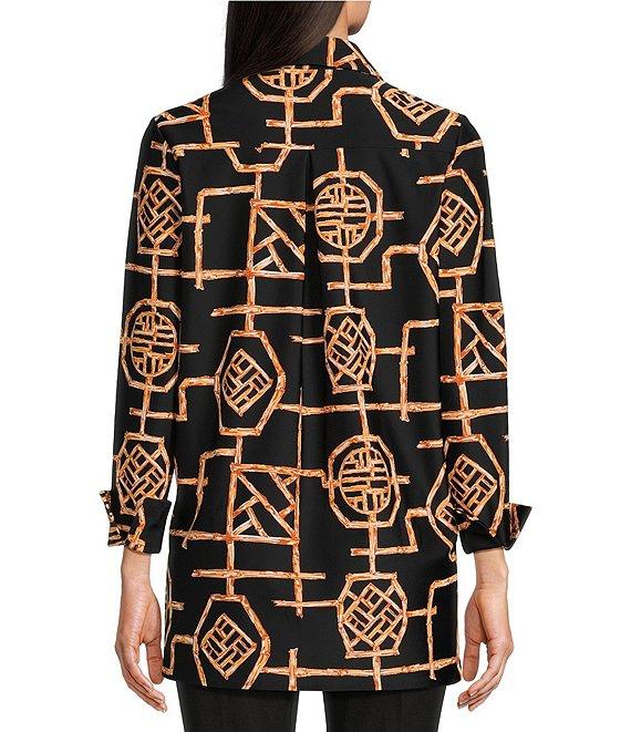 Jude Connally Hadley Bamboo Lattice Print Jude Cloth Knit Point Collar Long Split Roll Cuff Sleeve Coordinating Tunic Product Image