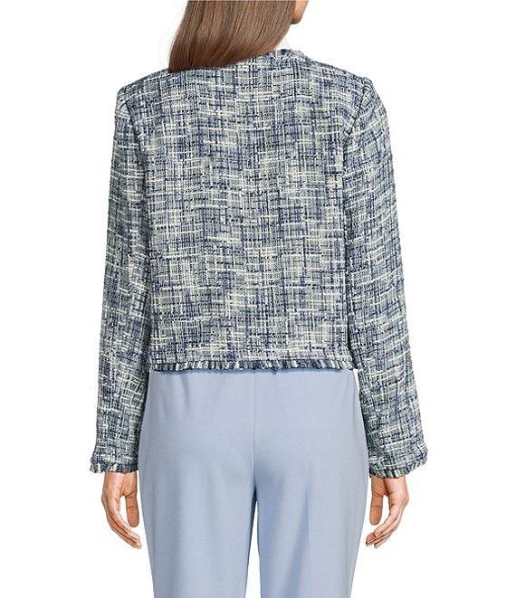 Calvin Klein Tweed Collarless Open-Front Cropped Jacket Product Image