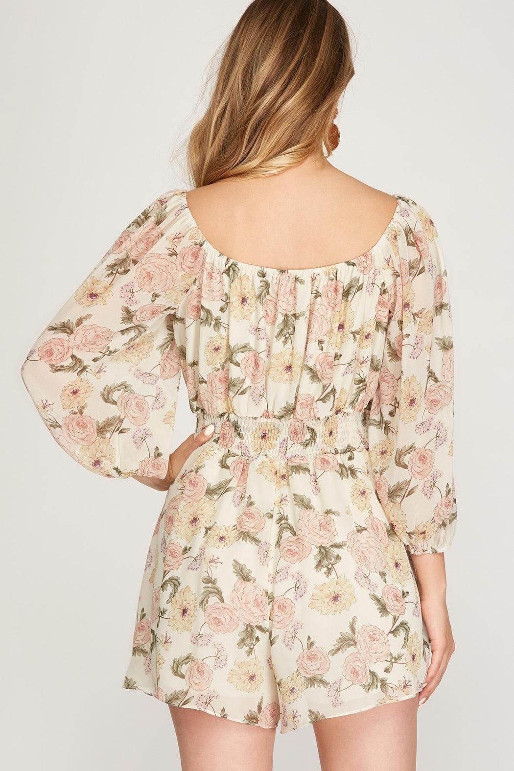 3/4-Sleeve Print-Romper Pockets Product Image