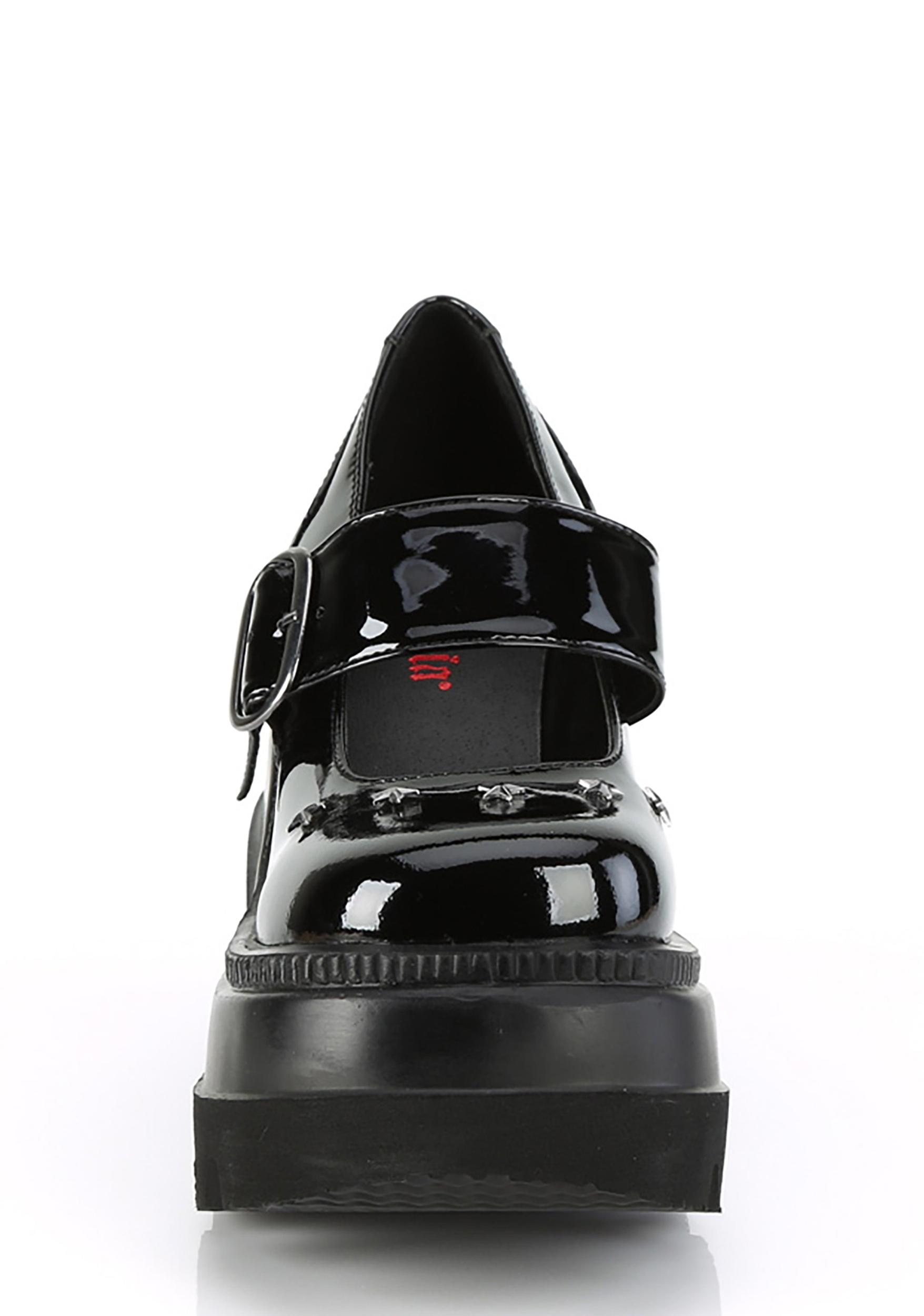 Demonia Wedge Platform Mary Janes - Black Patent Product Image