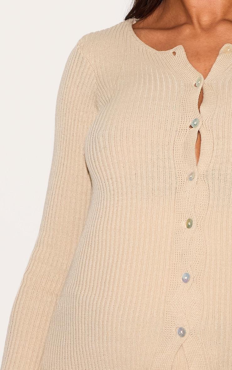 Maternity Oatmeal Button Up Long Sleeve Rib Knit Top Product Image