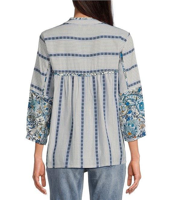 Tru Luxe Jeans Yarn Dyed Dobby 3/4 Balloon Sleeve Top Product Image