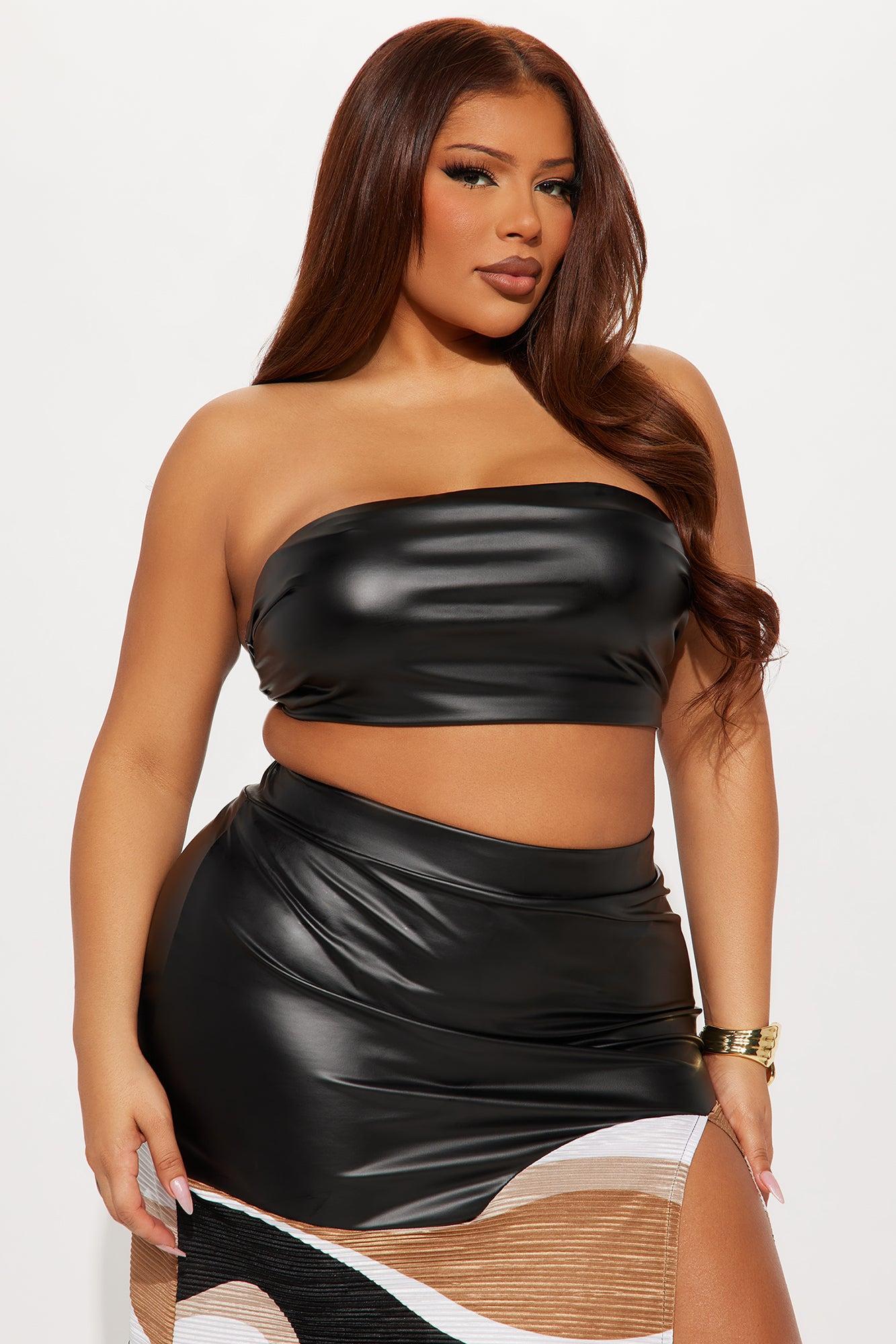 Cristy Faux Leather Maxi Skirt Set - Black/combo Female Product Image