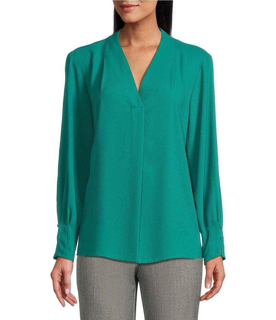 Investments Woven Long Sleeve V-Neck Top Product Image