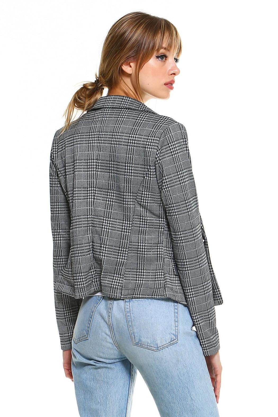 Plaid Long Sleeve Blazer Jacket Top Product Image