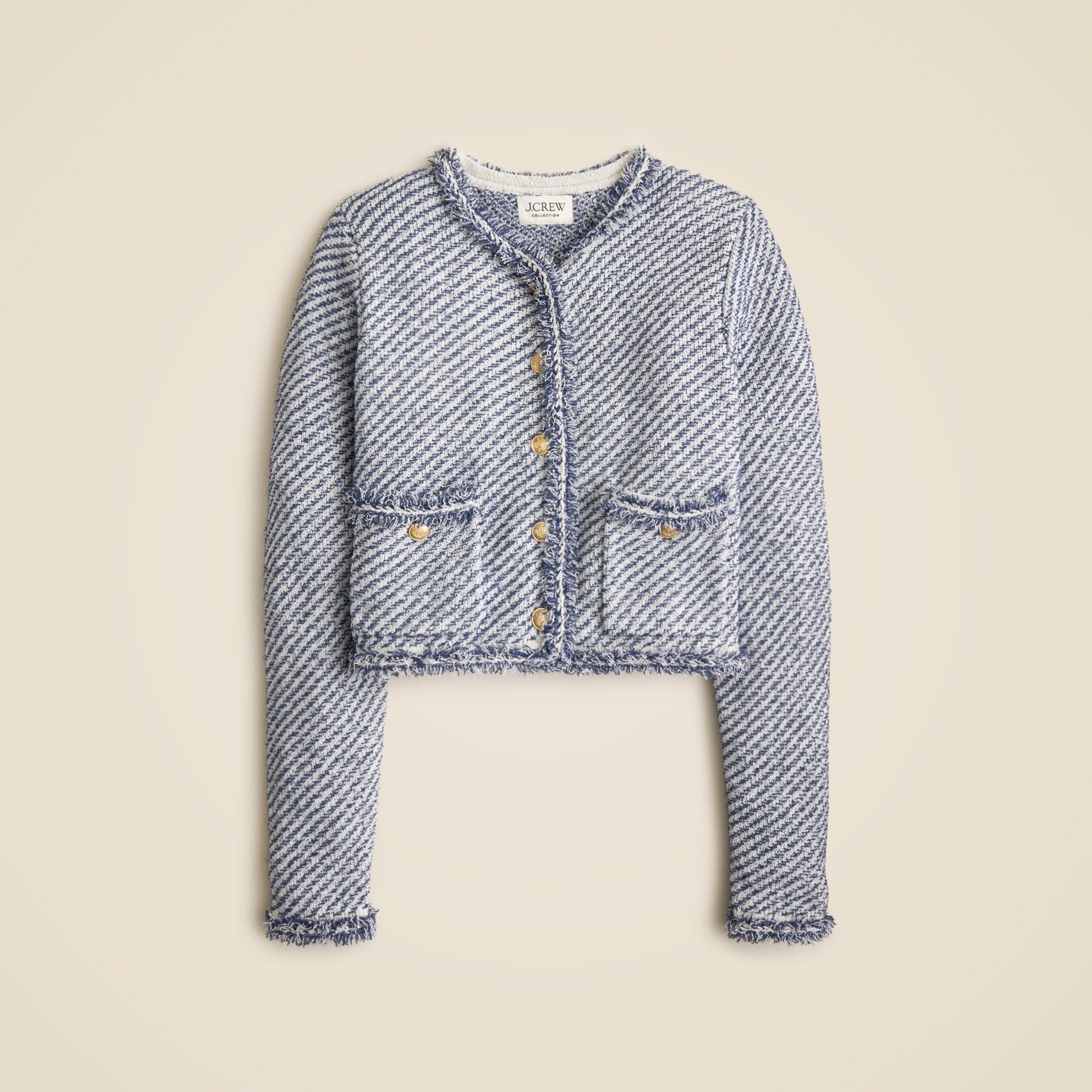 Collection cropped lady jacket in textured cotton Product Image