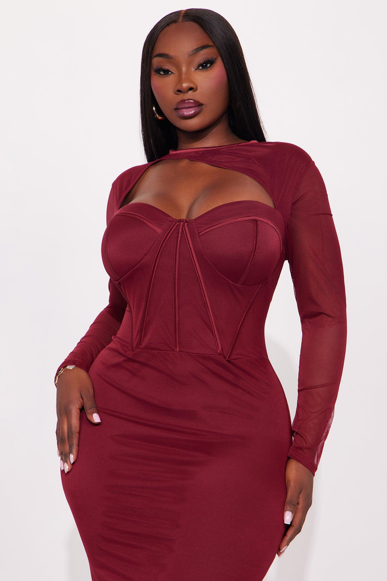 Cocktail Hour Corset Midi Dress - Wine Female Product Image