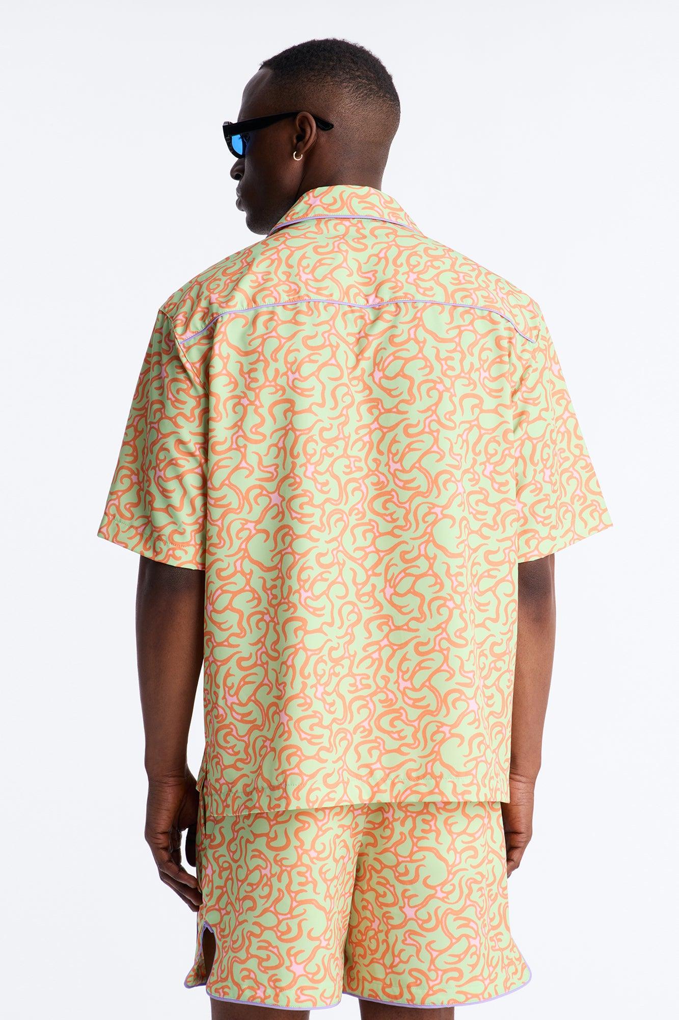 Relaxed Spring Break Fling Cuban Collar Button Up Shirt - Multi Color Male Product Image