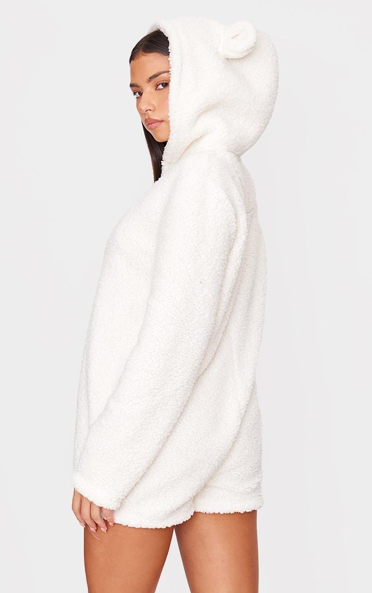 Cream Hooded Fleece Romper Product Image