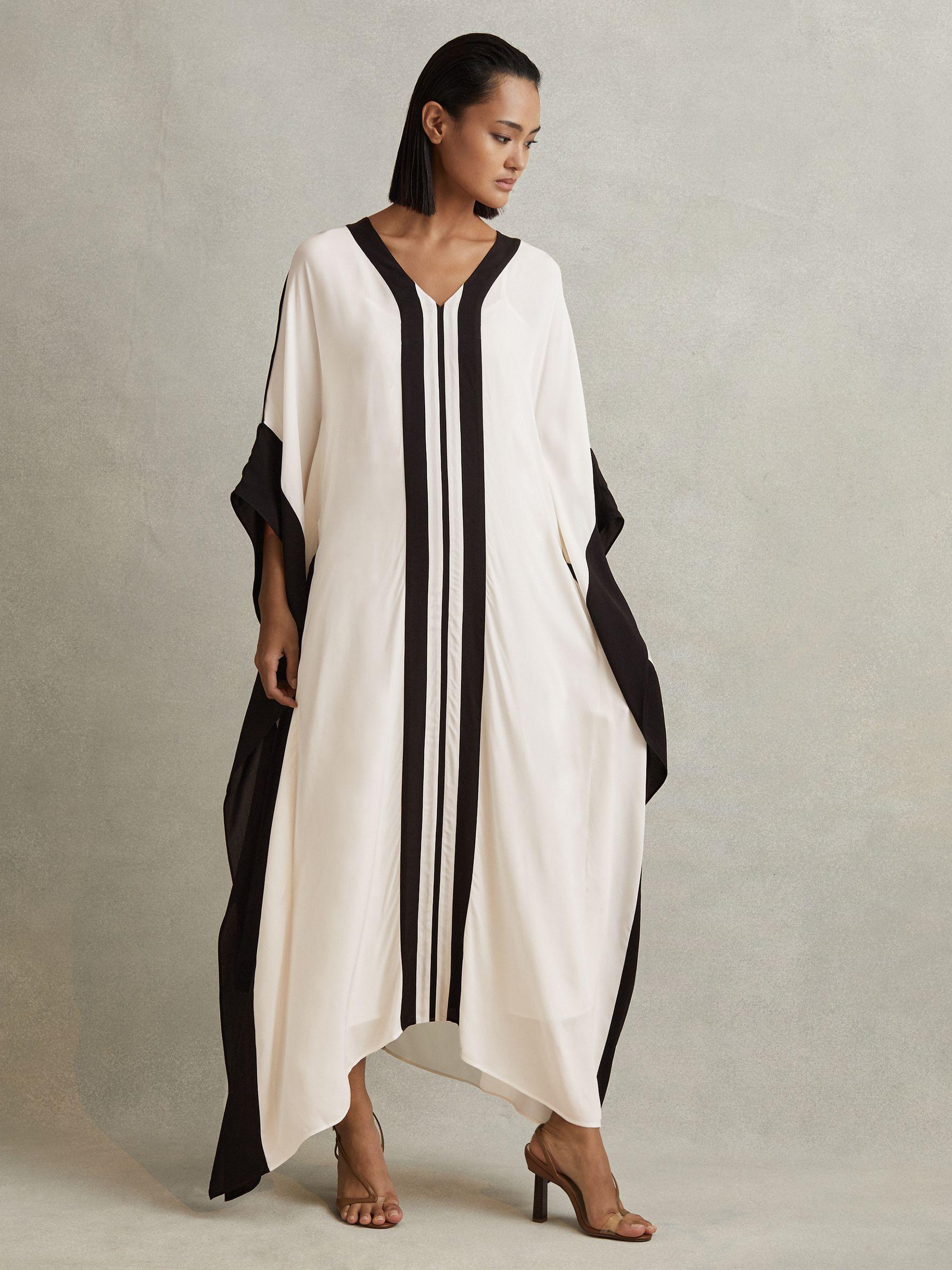 Colourblock Draped Maxi Dress in Cream/Black Product Image