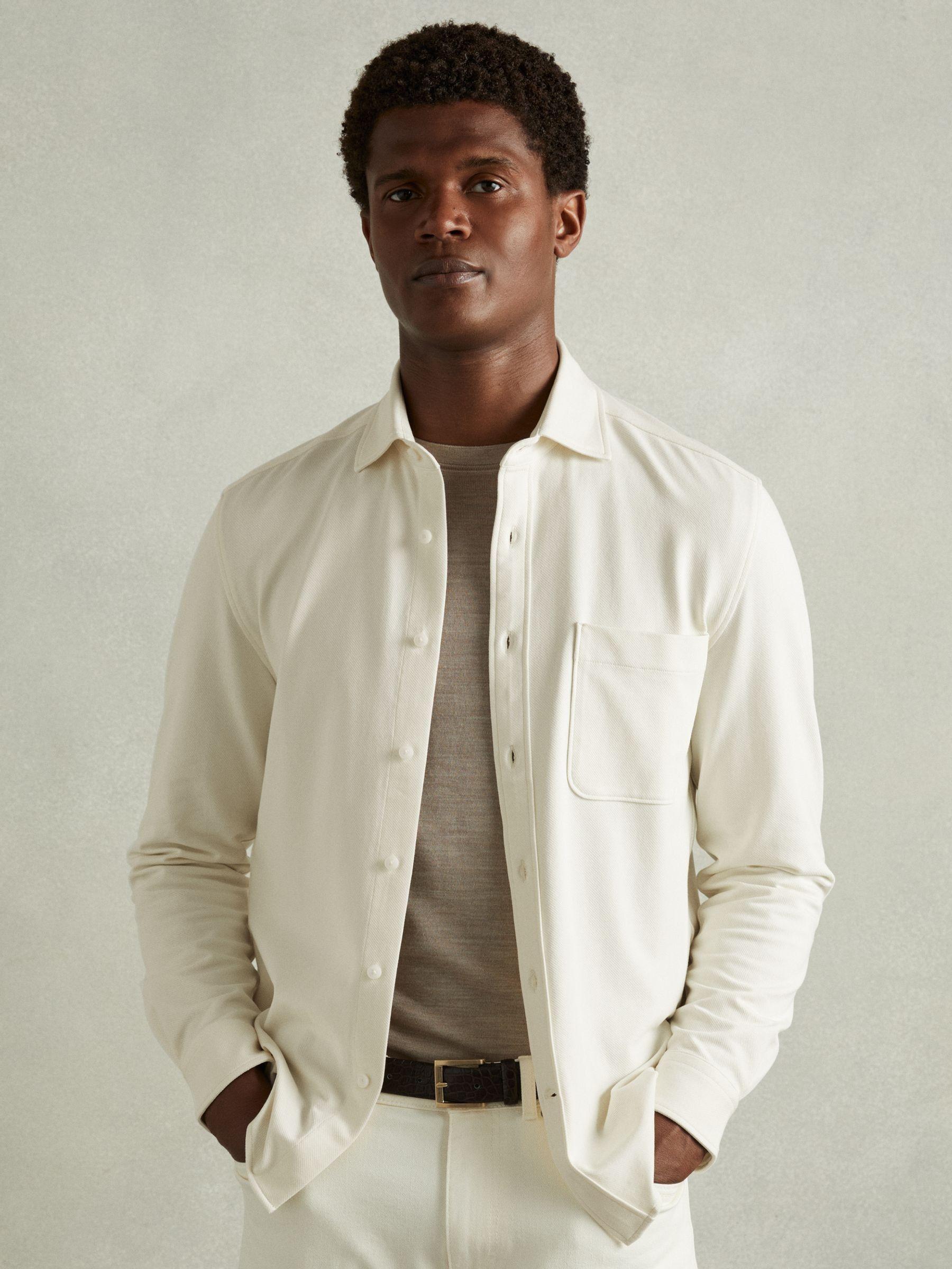 Cotton Blend Twill Overshirt in Off White Product Image