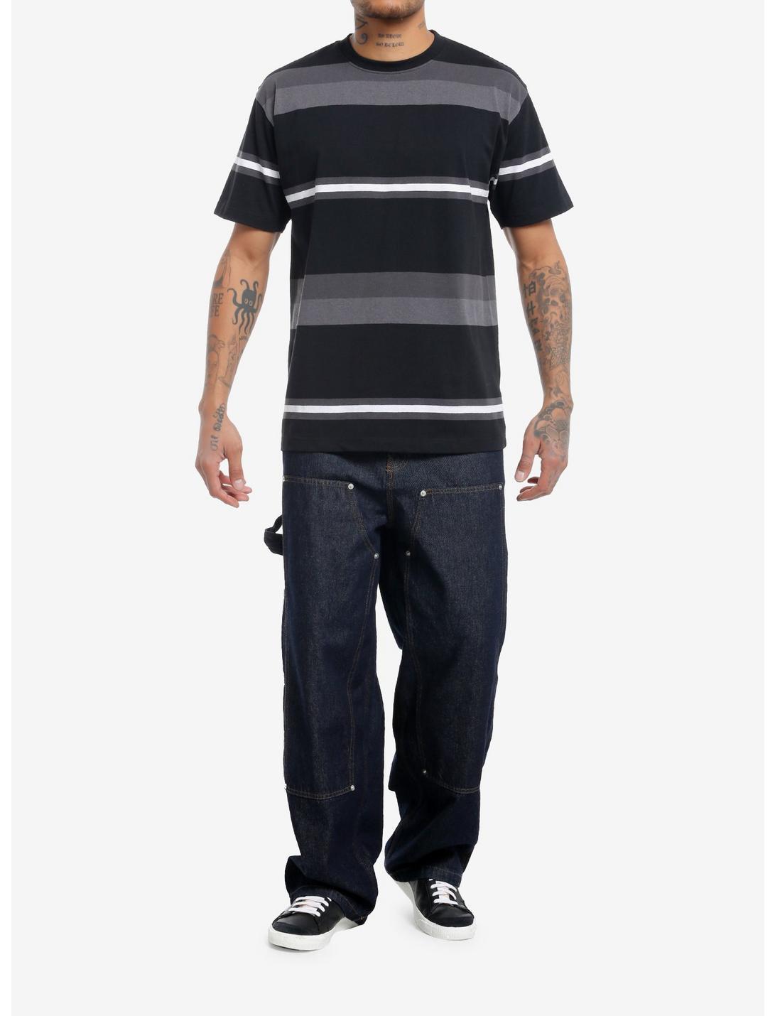 Black & Grey Stripe Oversized T-Shirt Product Image