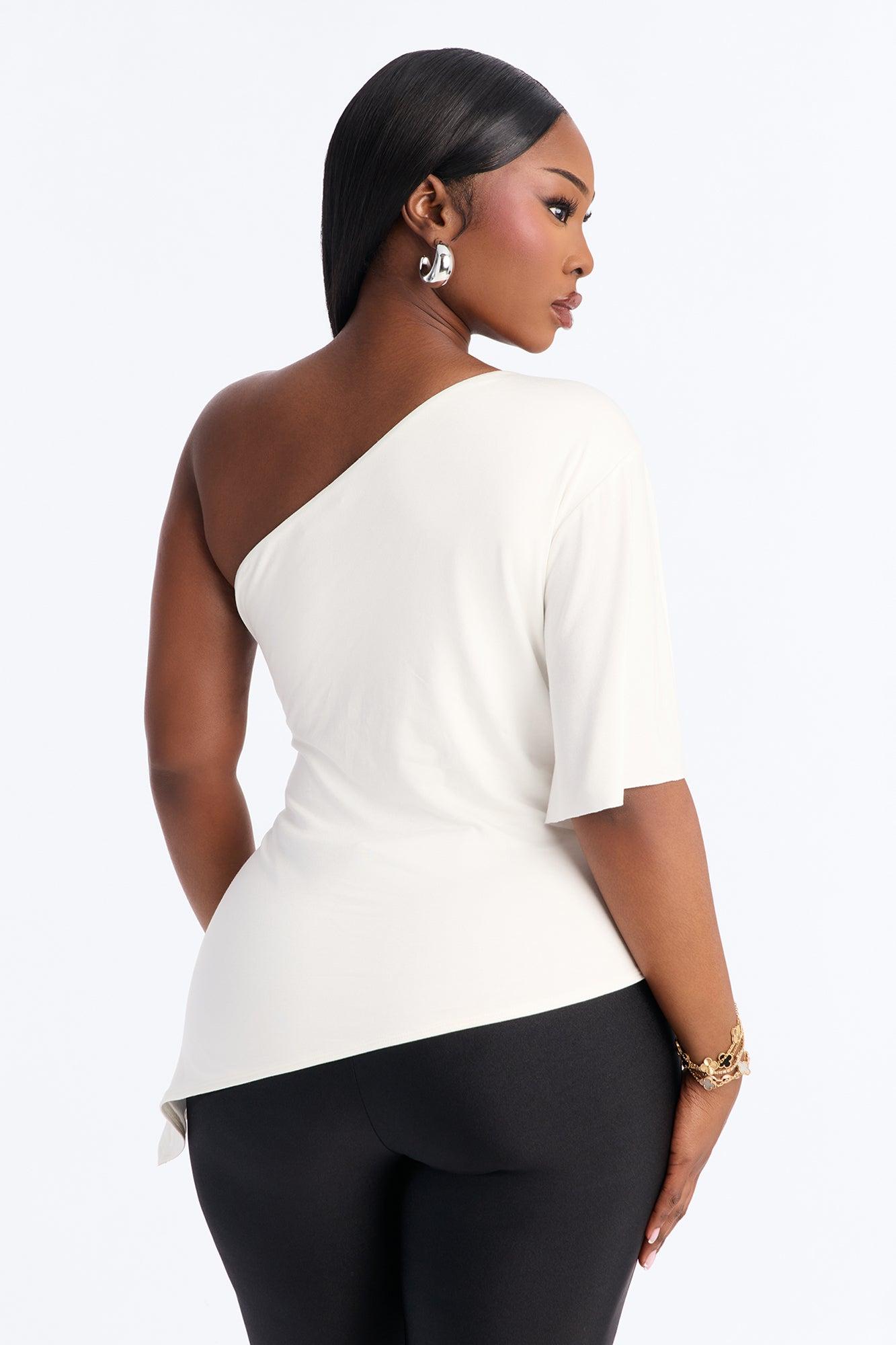 Ana Asymmetrical One Shoulder Short Sleeve Top - White Female Product Image