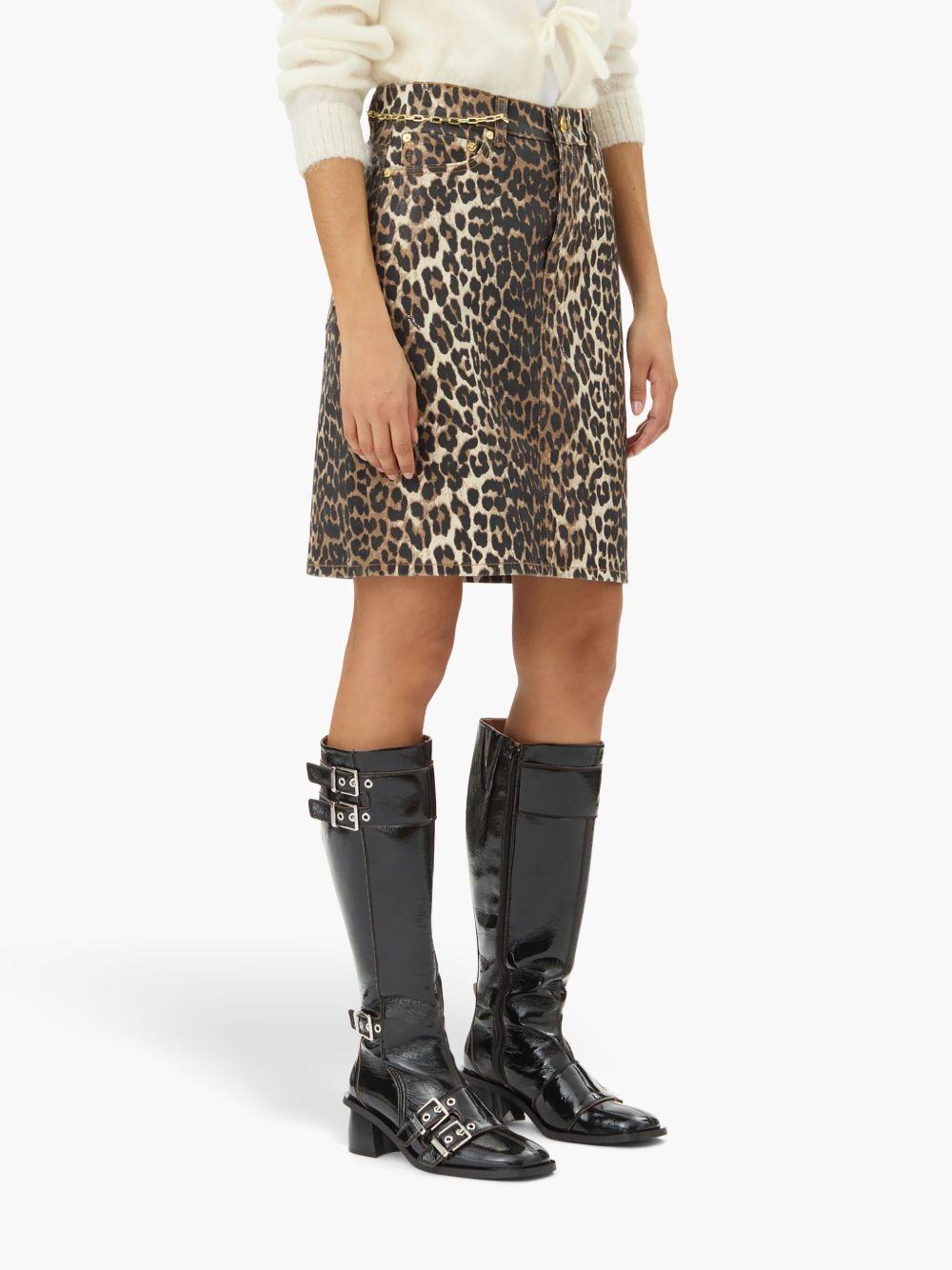 leopard-print denim midi skirt Product Image