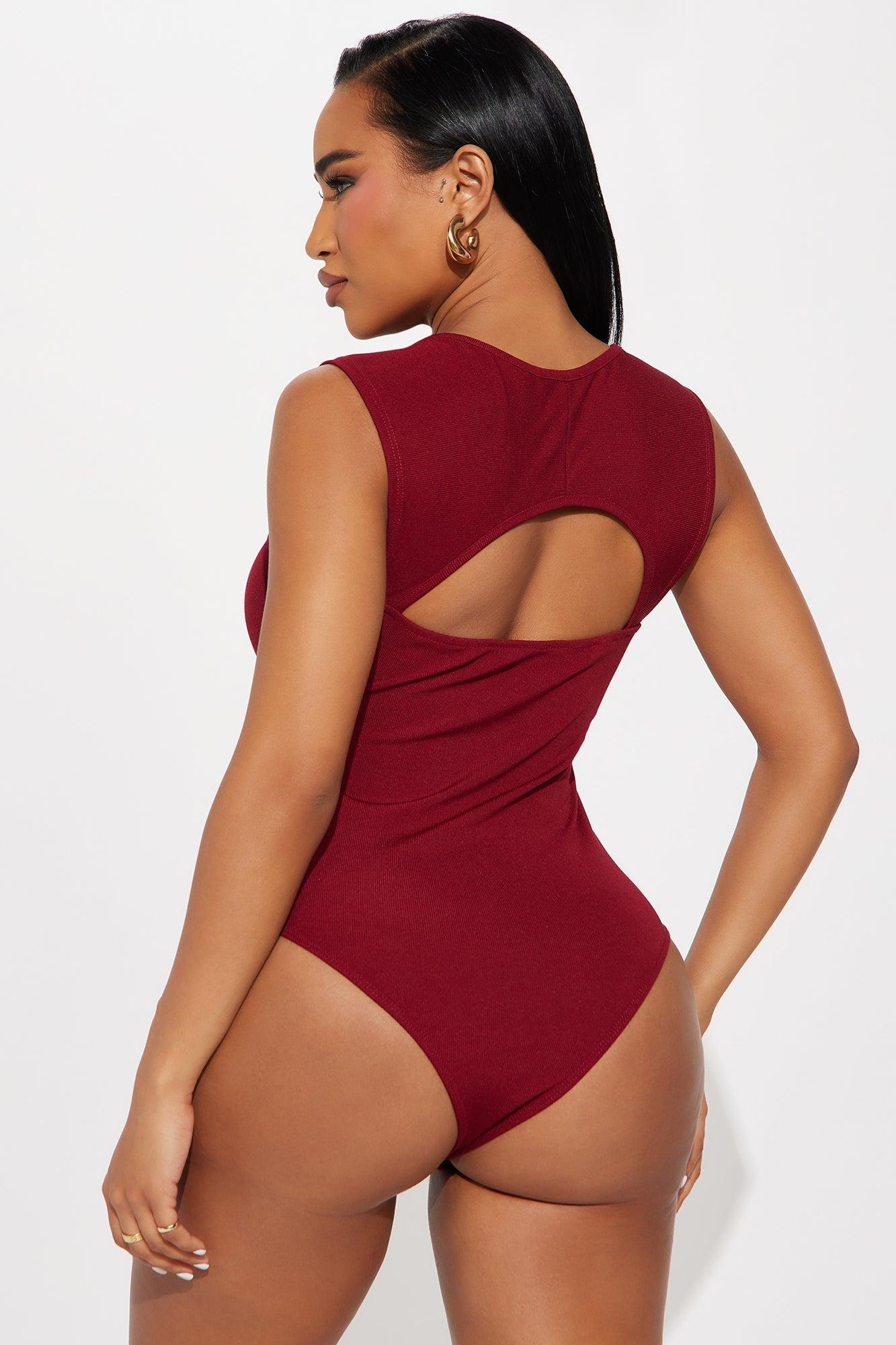 Aviana Square Neck Open Back Bodysuit - Burgundy Product Image