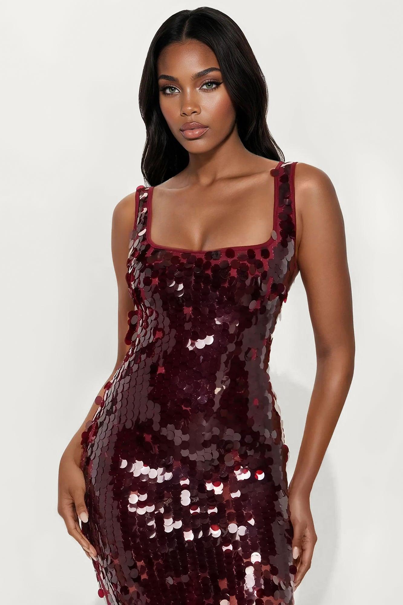 Gabby Backless Sequin Maxi Dress - Burgundy Female Product Image