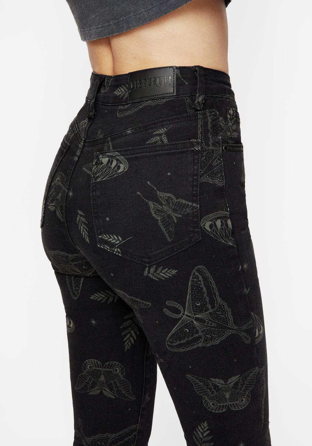 Callopistria Moth Print Denim Skinny Jeans Product Image