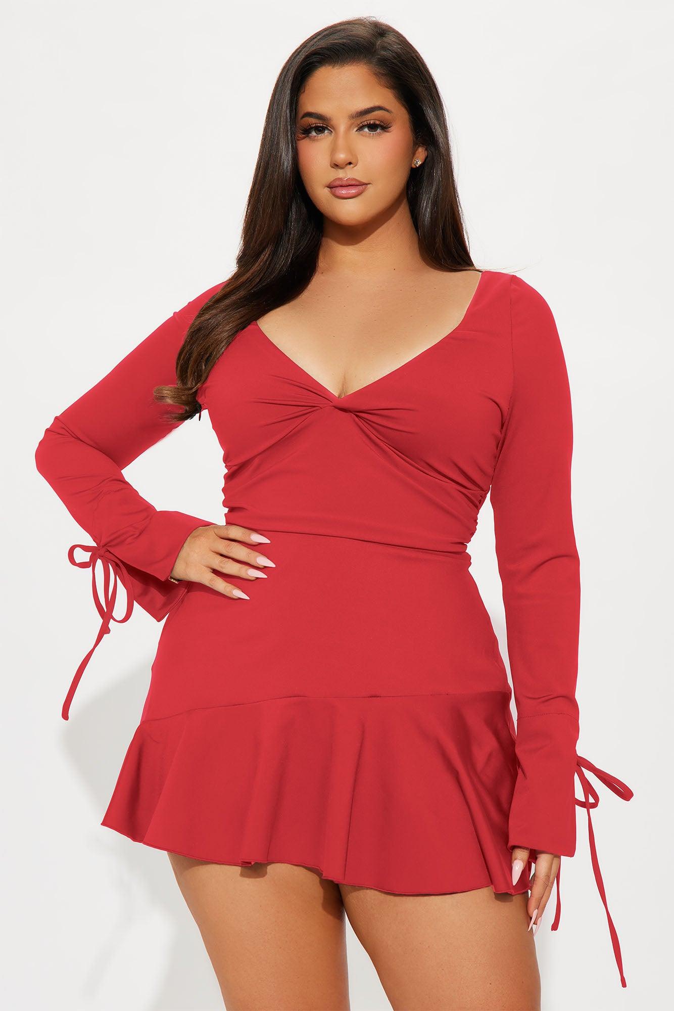 So Perfect Sculpt Ruffle Mini Dress - Red Product Image