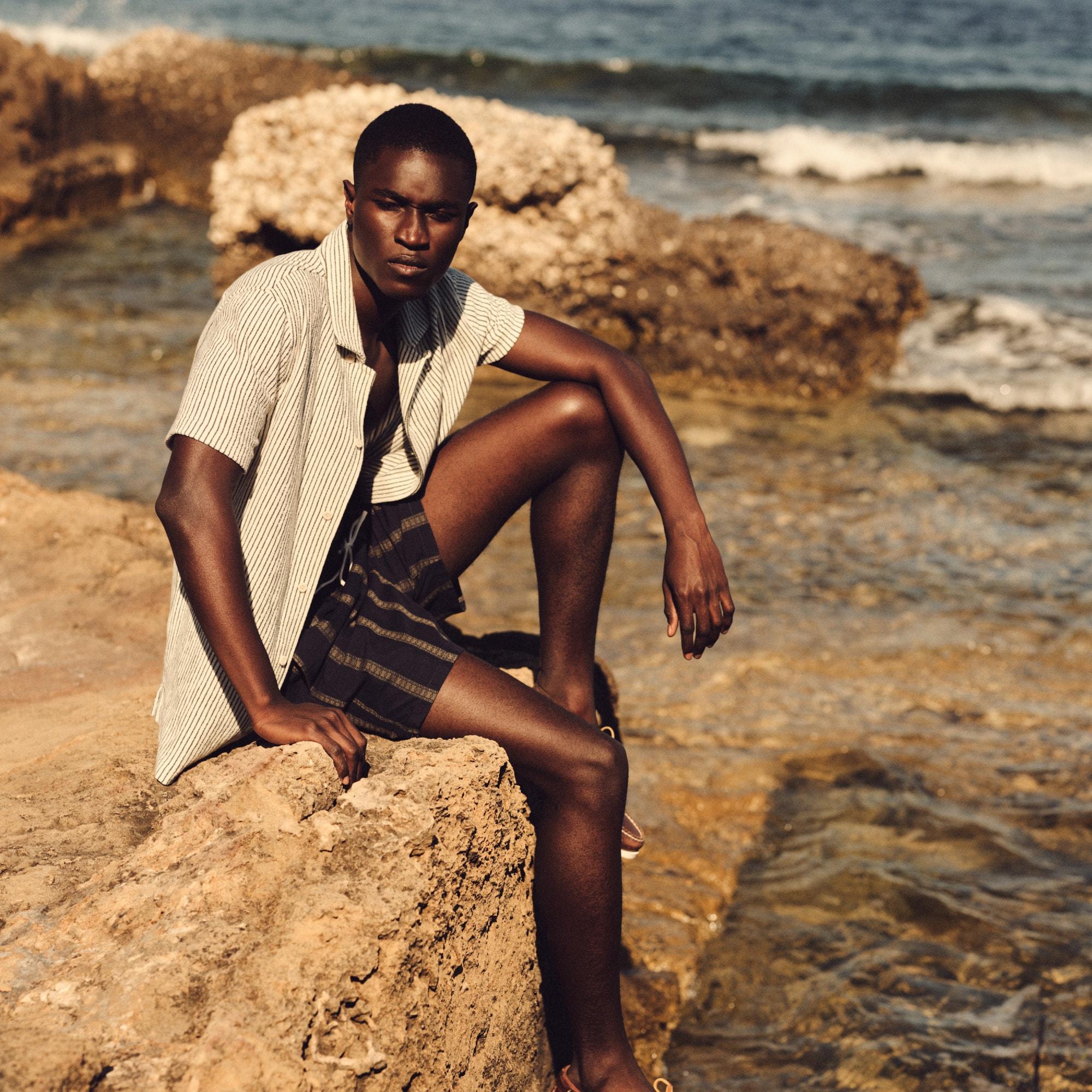 Textured camp-collar sweater-tee in stripe Product Image