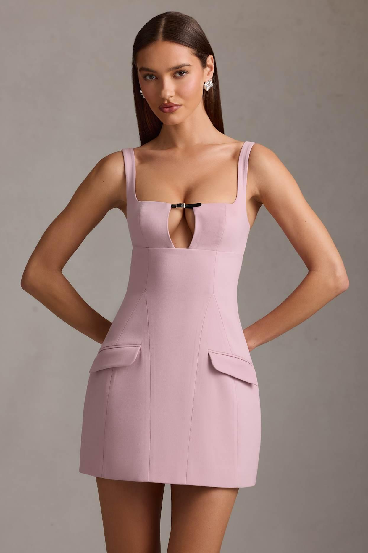 Cut-Out Structured A-Line Mini Dress in Mauve Product Image