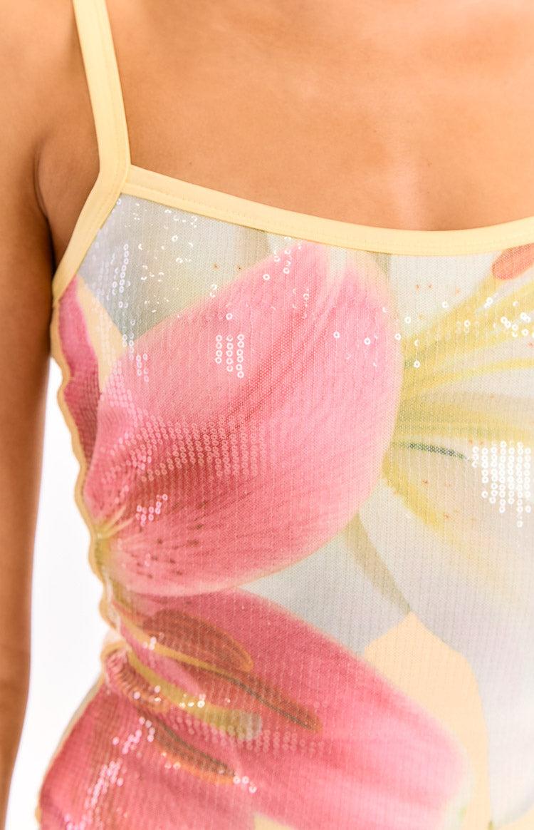 Hadley Yellow Floral Sequin Tank Top Product Image