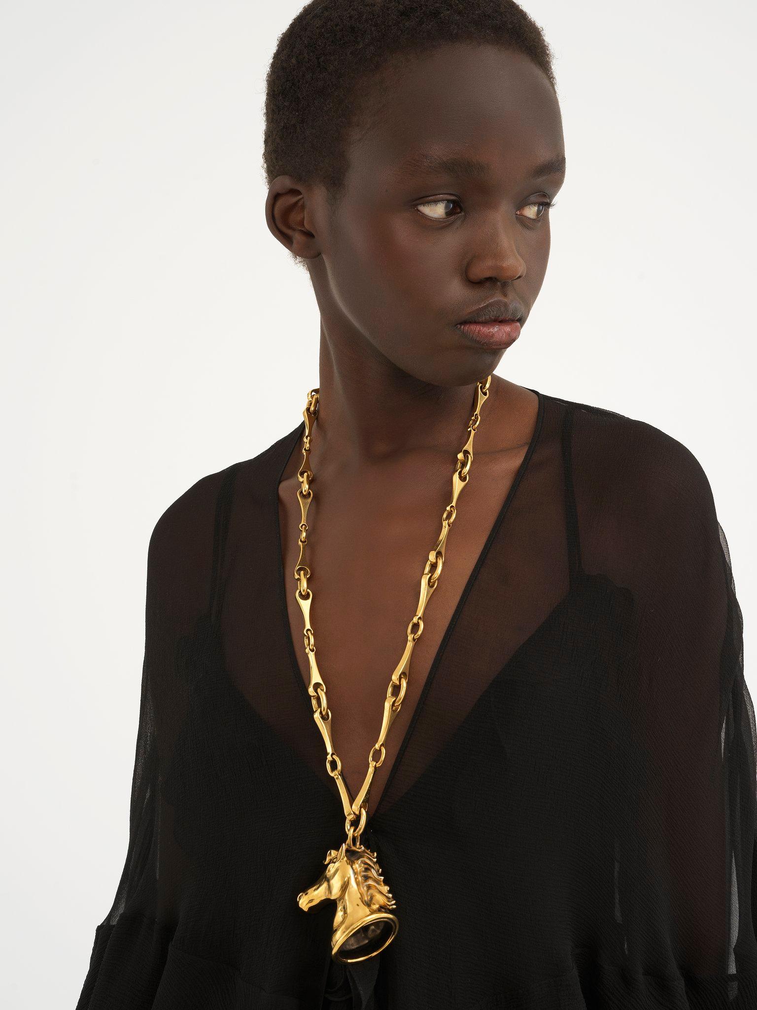 Long ruffled dress in silk mousseline Product Image