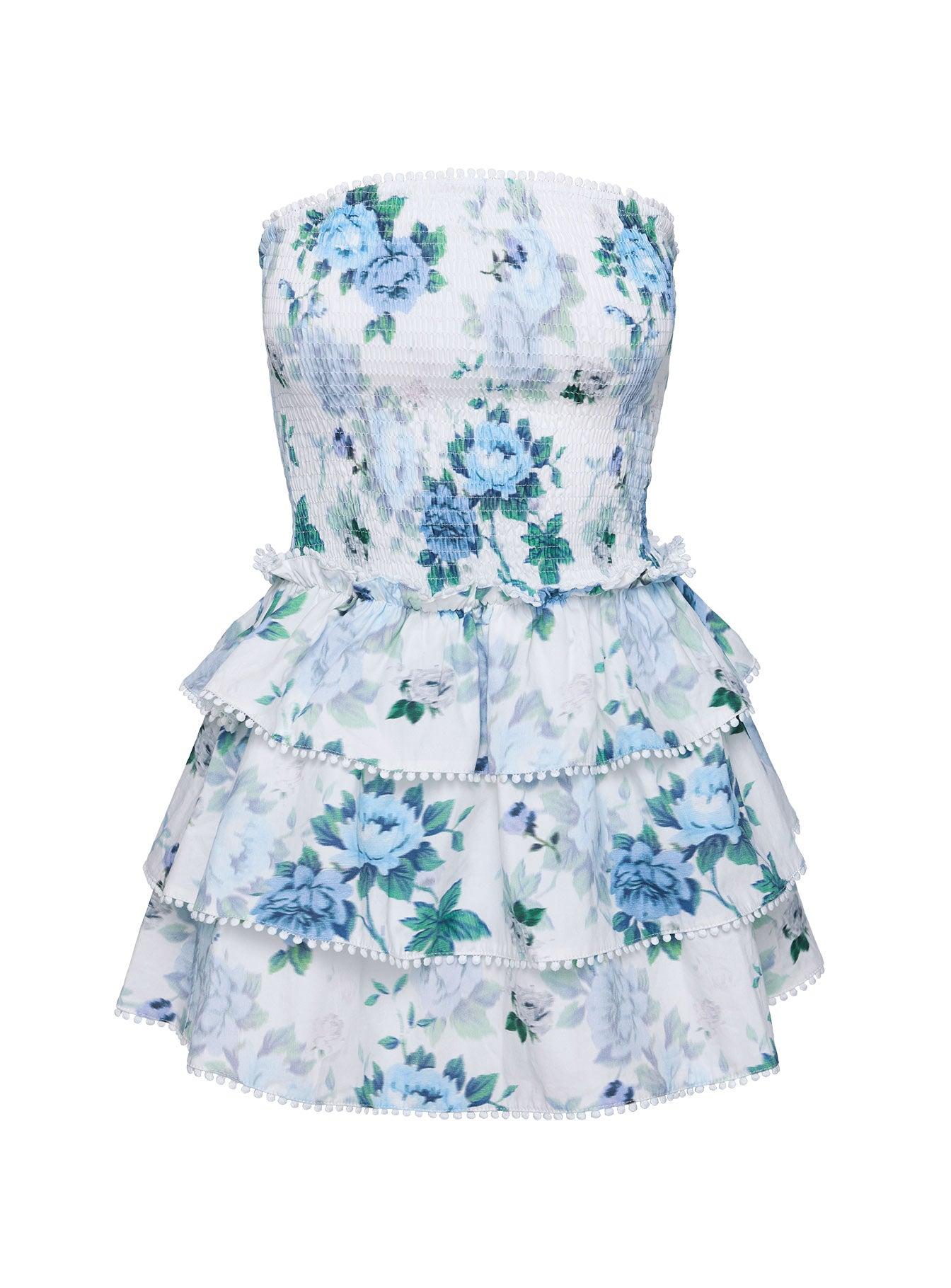 Sunkiss Frill Mini Dress White / Blue Product Image