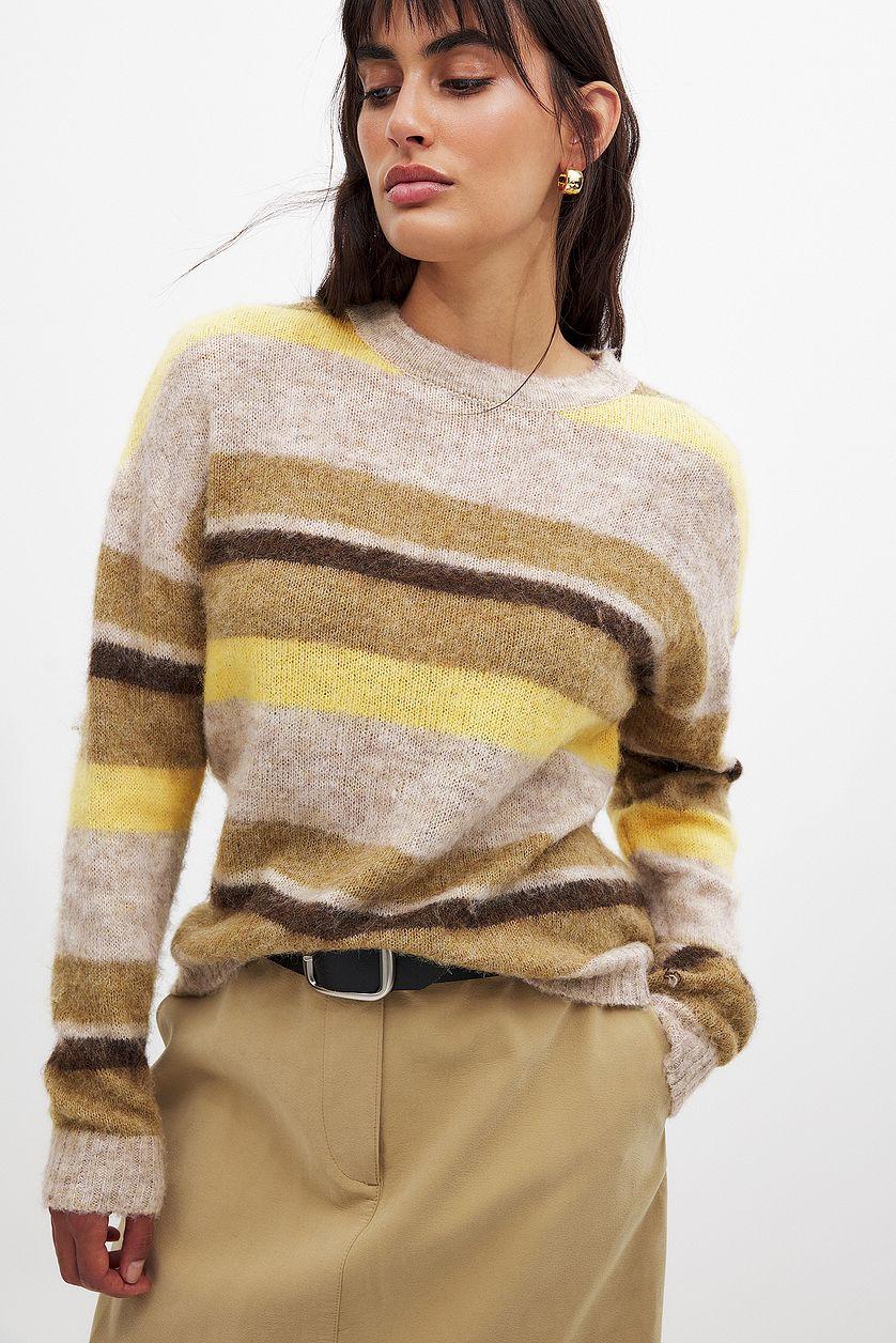 Striped Knitted Round Neck Sweater Product Image
