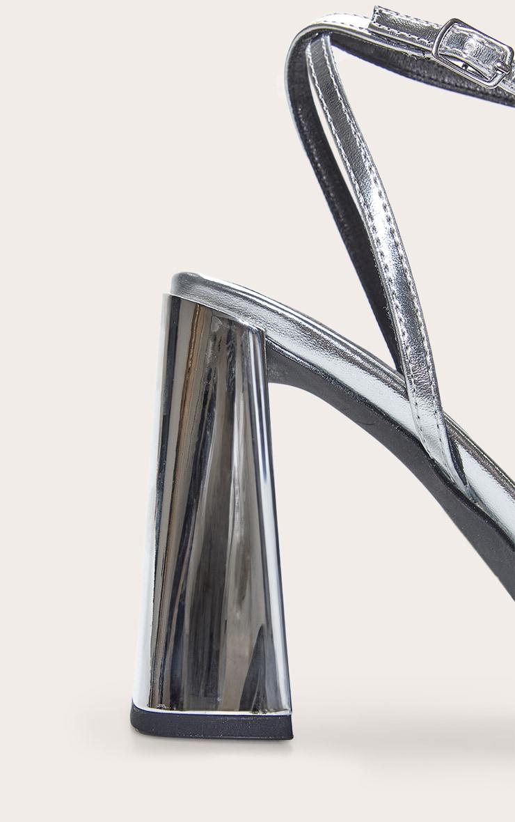 Silver Square Toe High Block Heeled Sandals Product Image