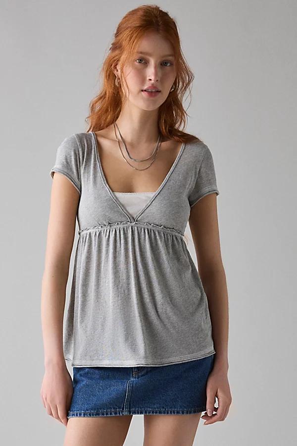 BDG Tina Layered V-Neck Short Sleeve Babydoll Tee Womens at Urban Outfitters Product Image