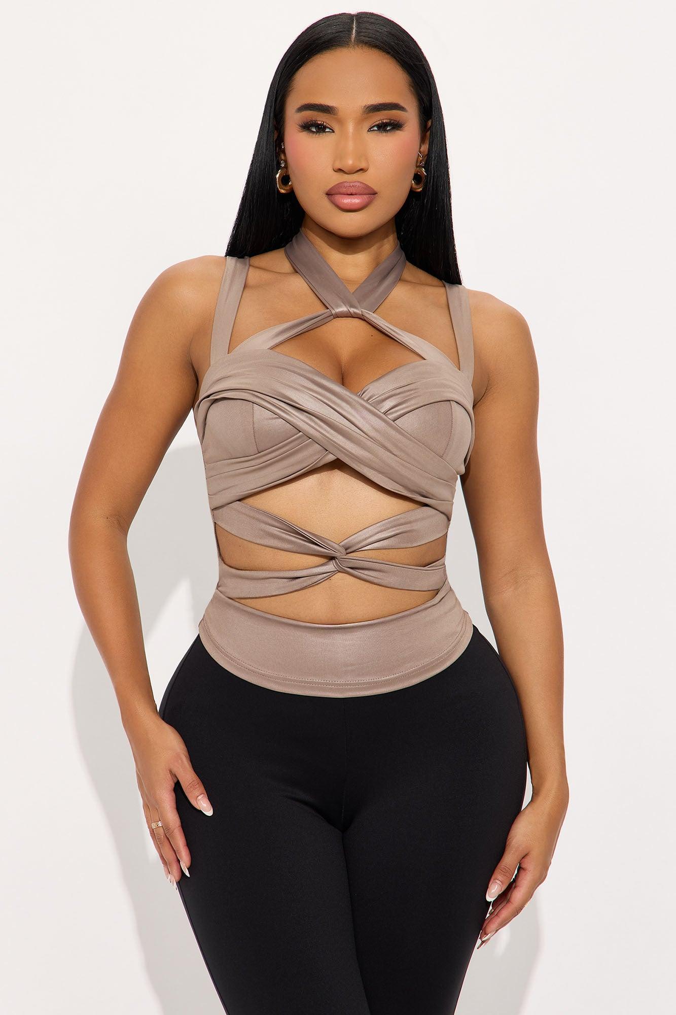 Set It Off Cut Out Halter Top - Stone Female Product Image